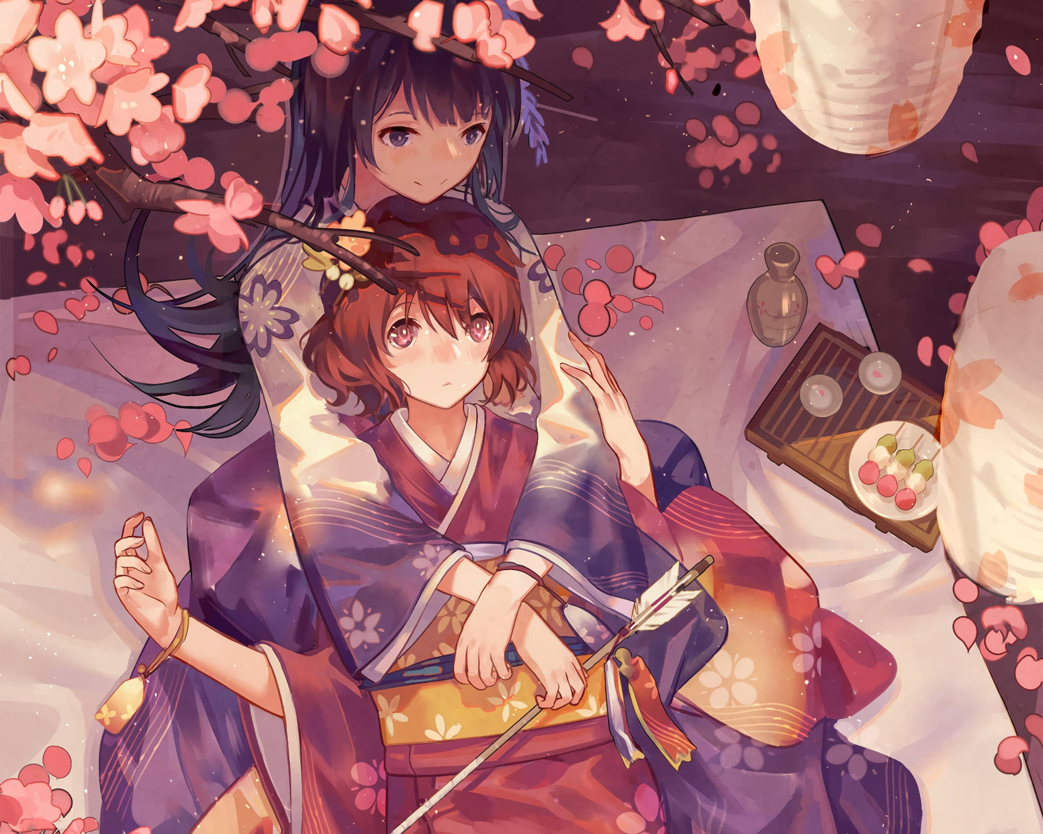 Anime Lesbisk Kimono Bakgrunner