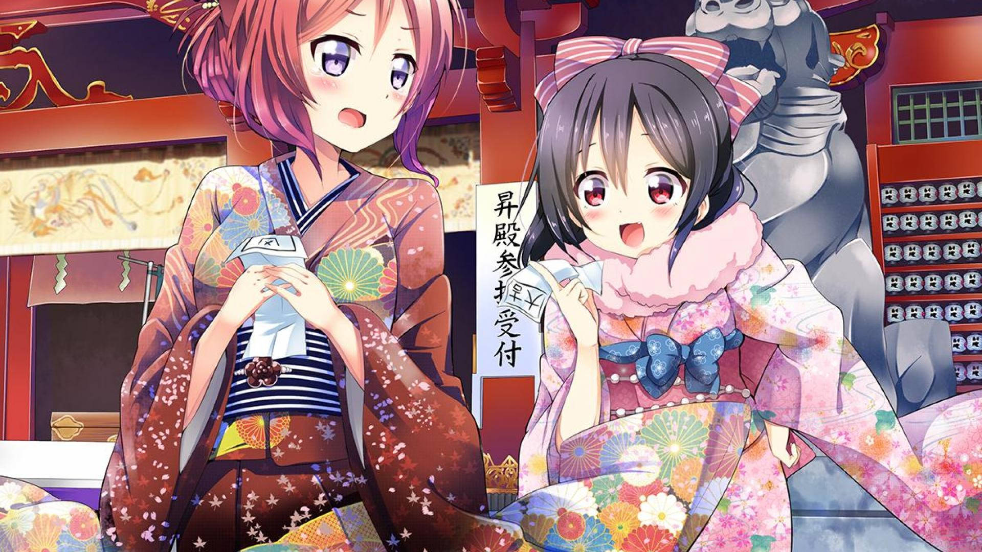 Anime Live Jenter i Yukata Bakgrunner