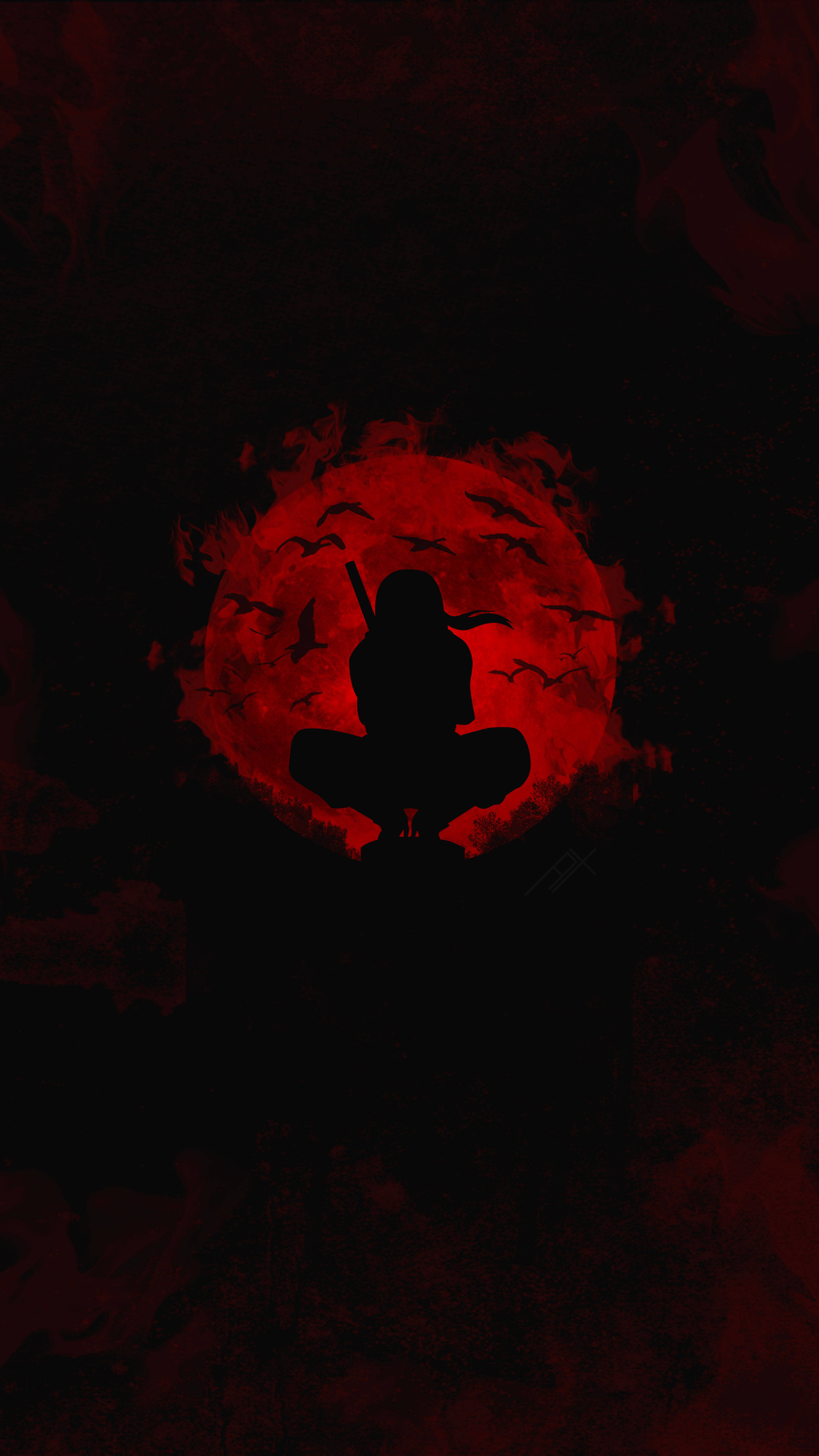 Anime Ninja Uchiha Itachi PFP Rød Måne Silhuett Bakgrunner