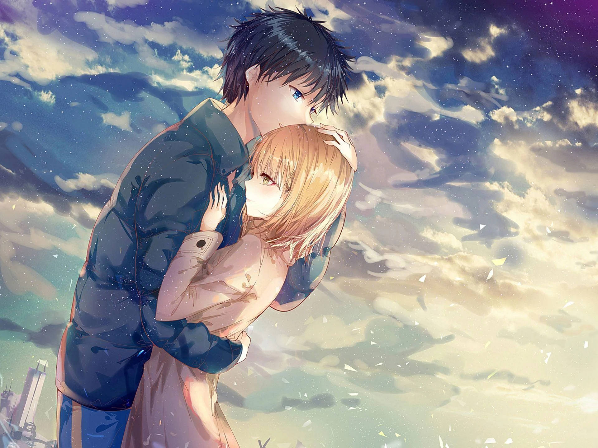 Anime-omfavnelse av elskende Bakgrunner