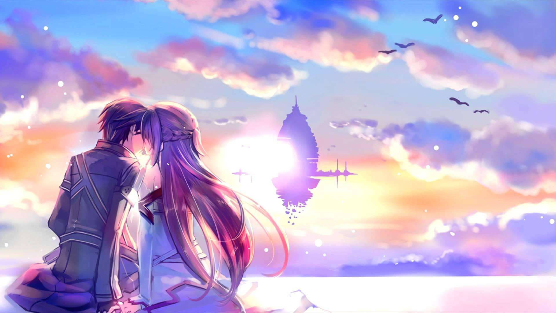 Anime-par kysser HD Bakgrunner