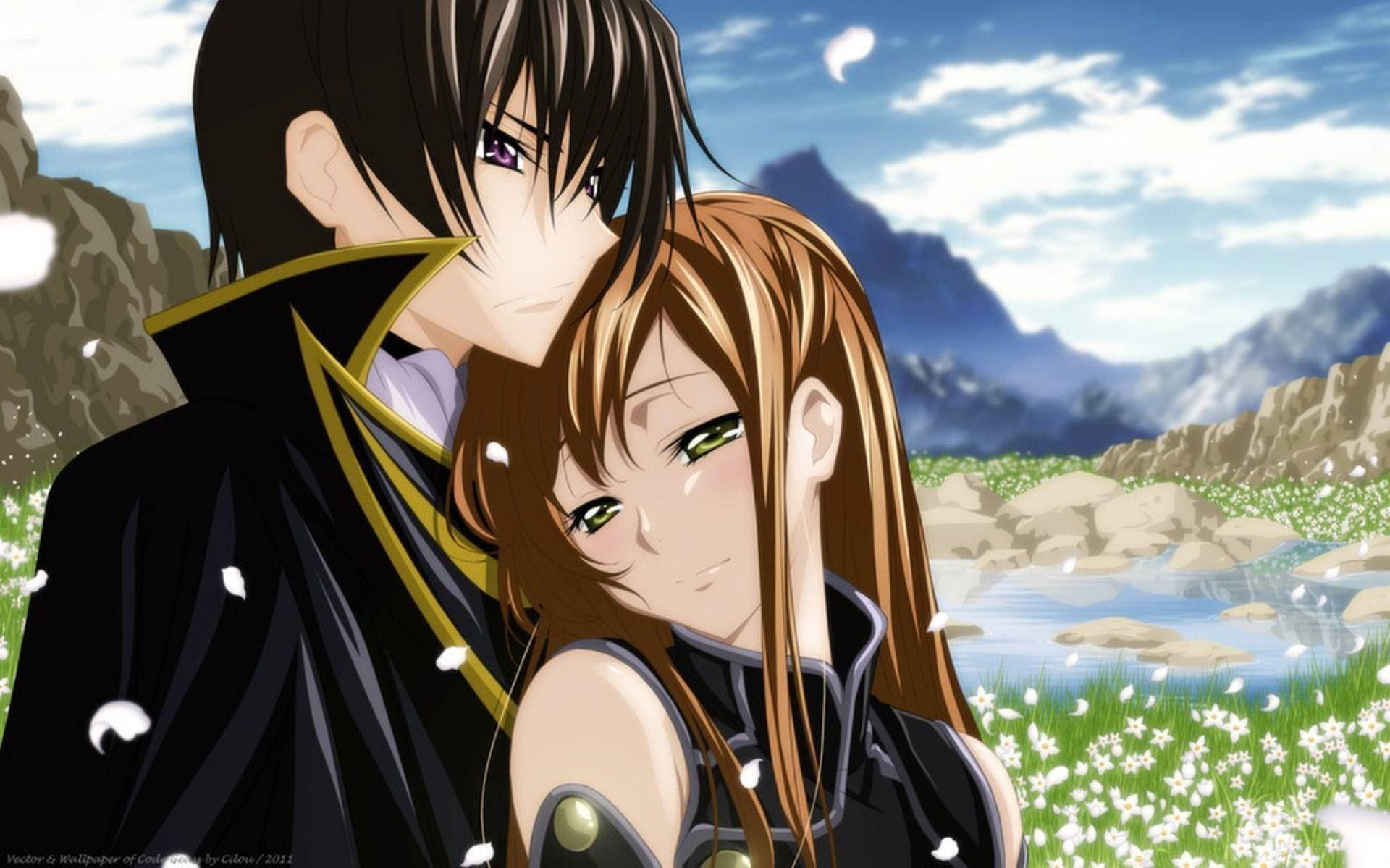 Anime-par omfavner søvnig Bakgrunner