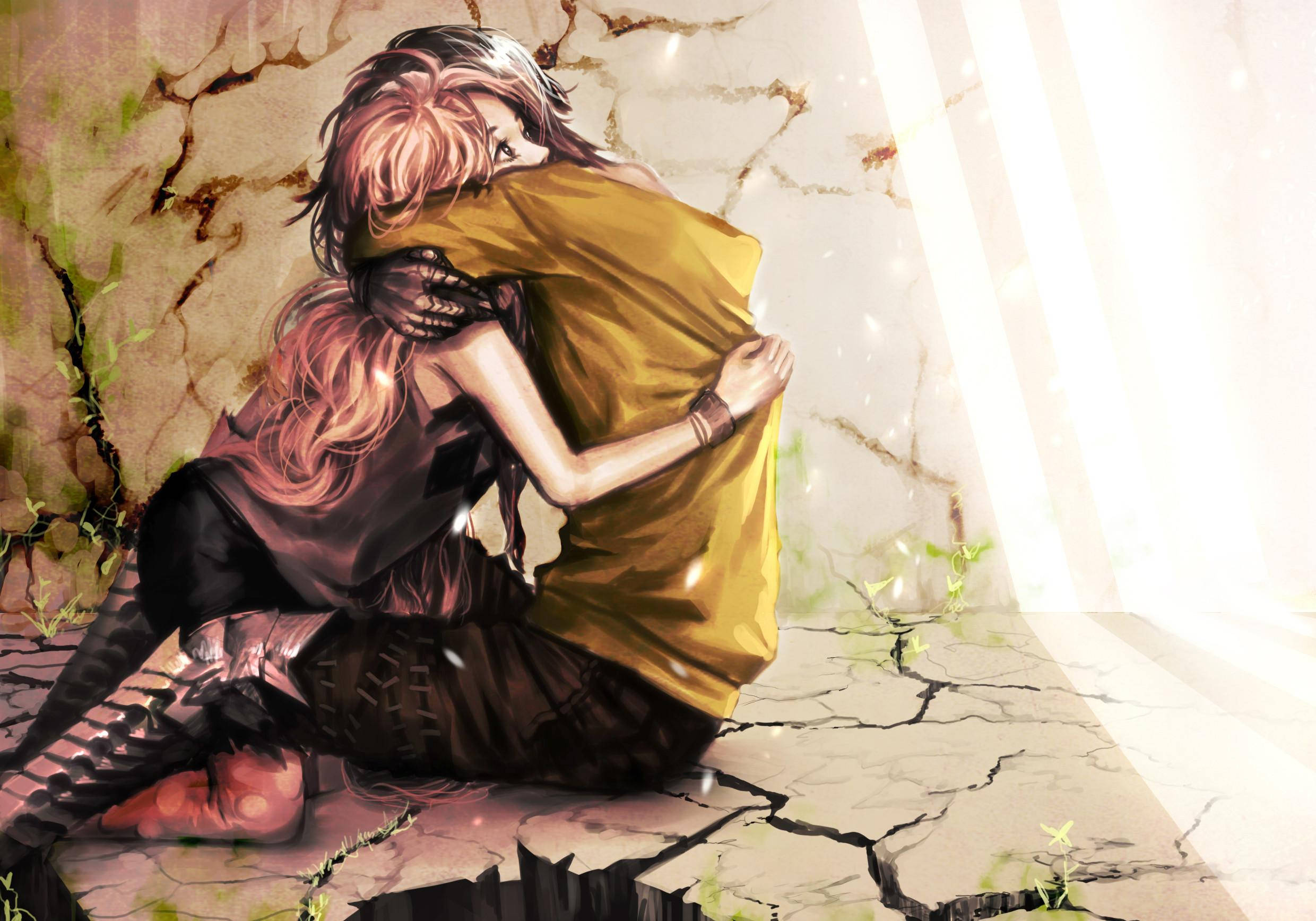 Anime-par som klemmer rosa hår Bakgrunner