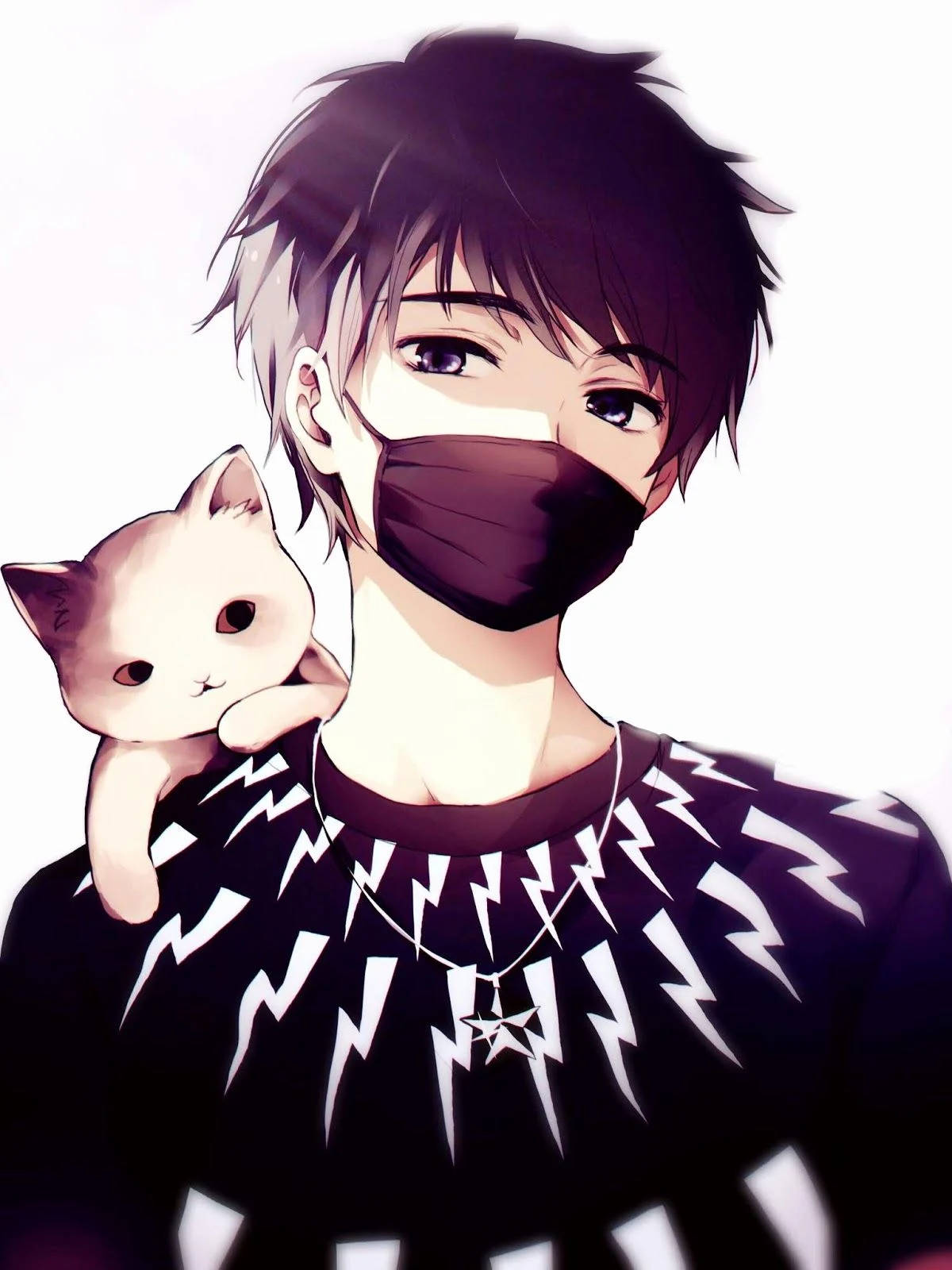Anime-profilgutt med katt Bakgrunner
