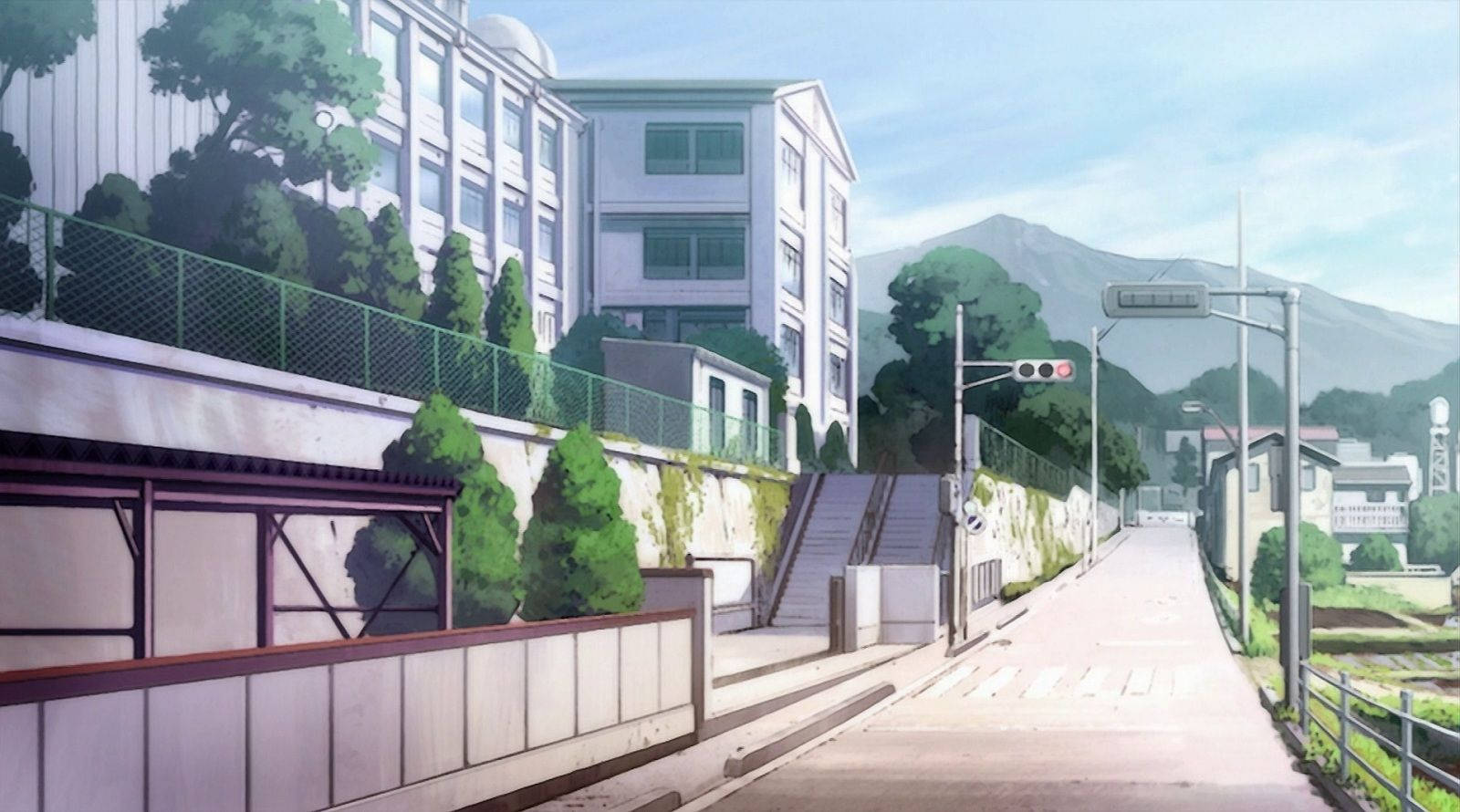 Anime skolelandskap Saki Kiyosumi High School Bakgrunner