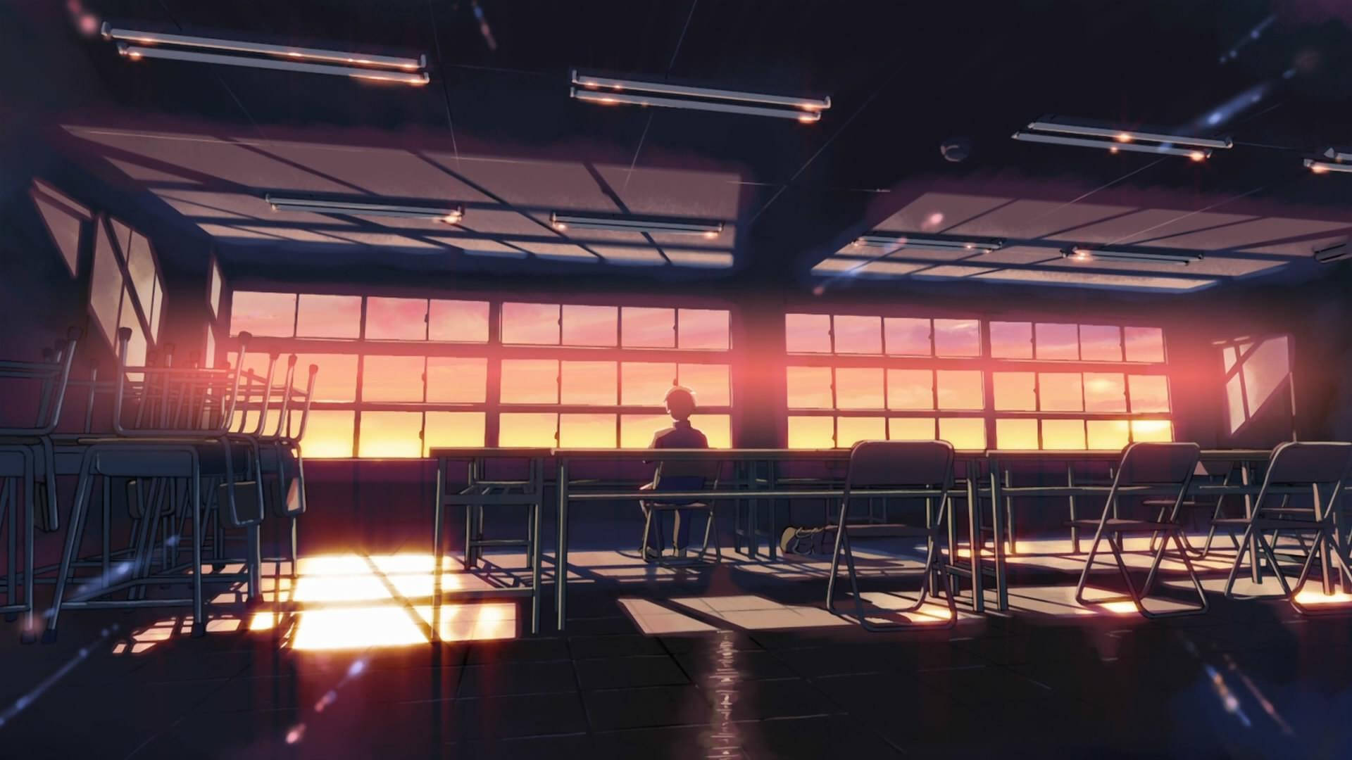 Anime skolelandskap elev i klasserom etter skoletid Bakgrunner