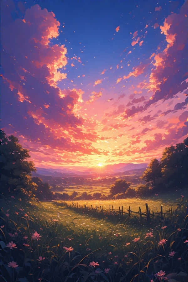 Anime solnedgang landlig landskap drømmeaktig levende 4K Bakgrunner