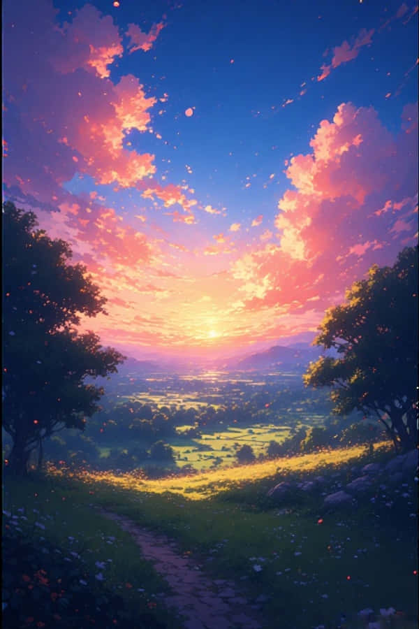 Anime solnedgang landlig sceneri drømmeaktig levende 4K Bakgrunner
