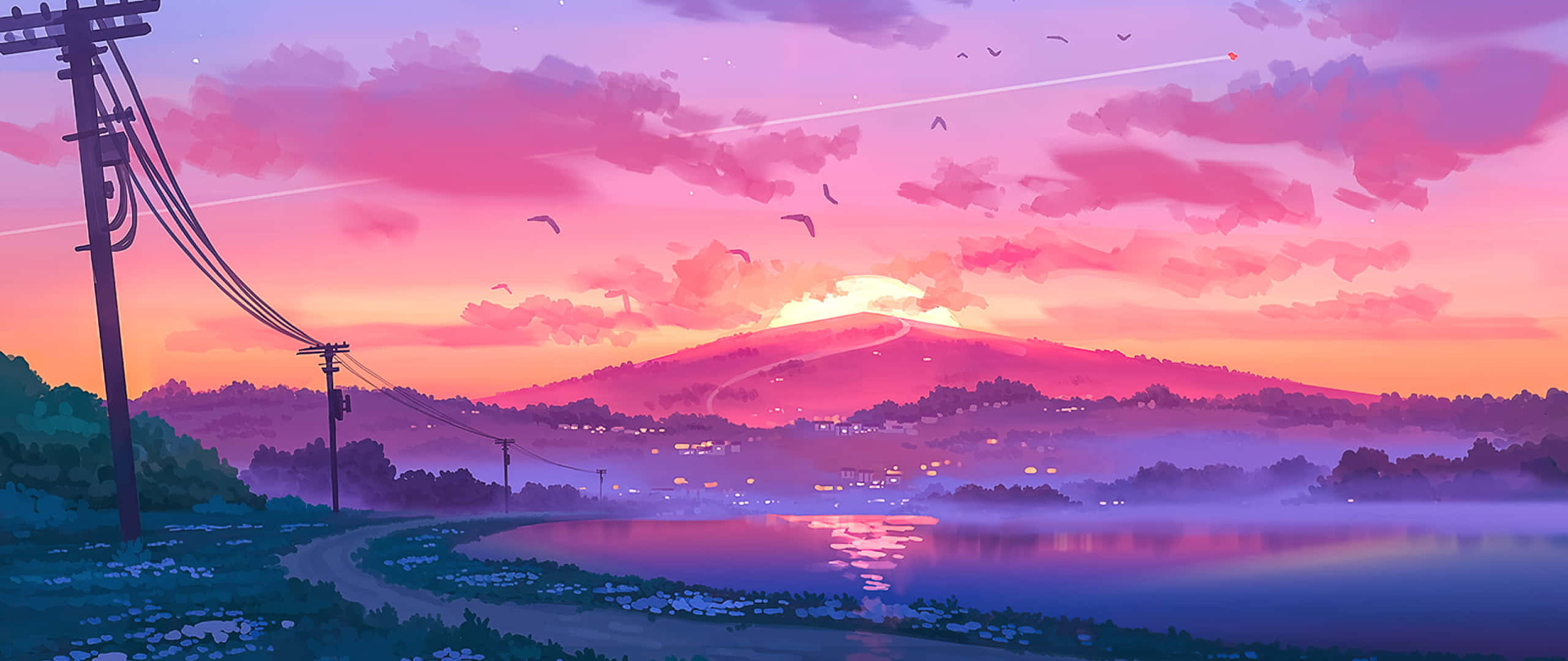 Anime solnedgang estetisk kunst 2560x1080 Bakgrunner