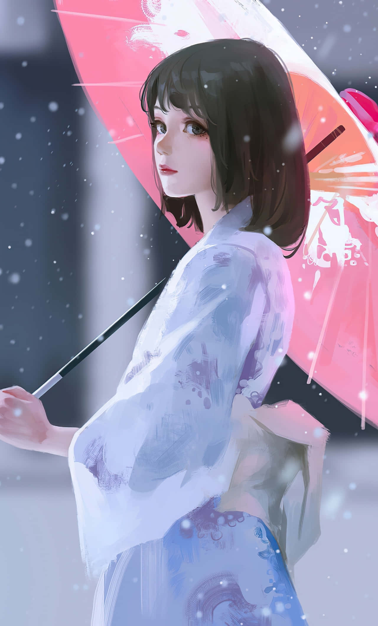 Anime-tenåringsjente i kimono-bilde Bakgrunner