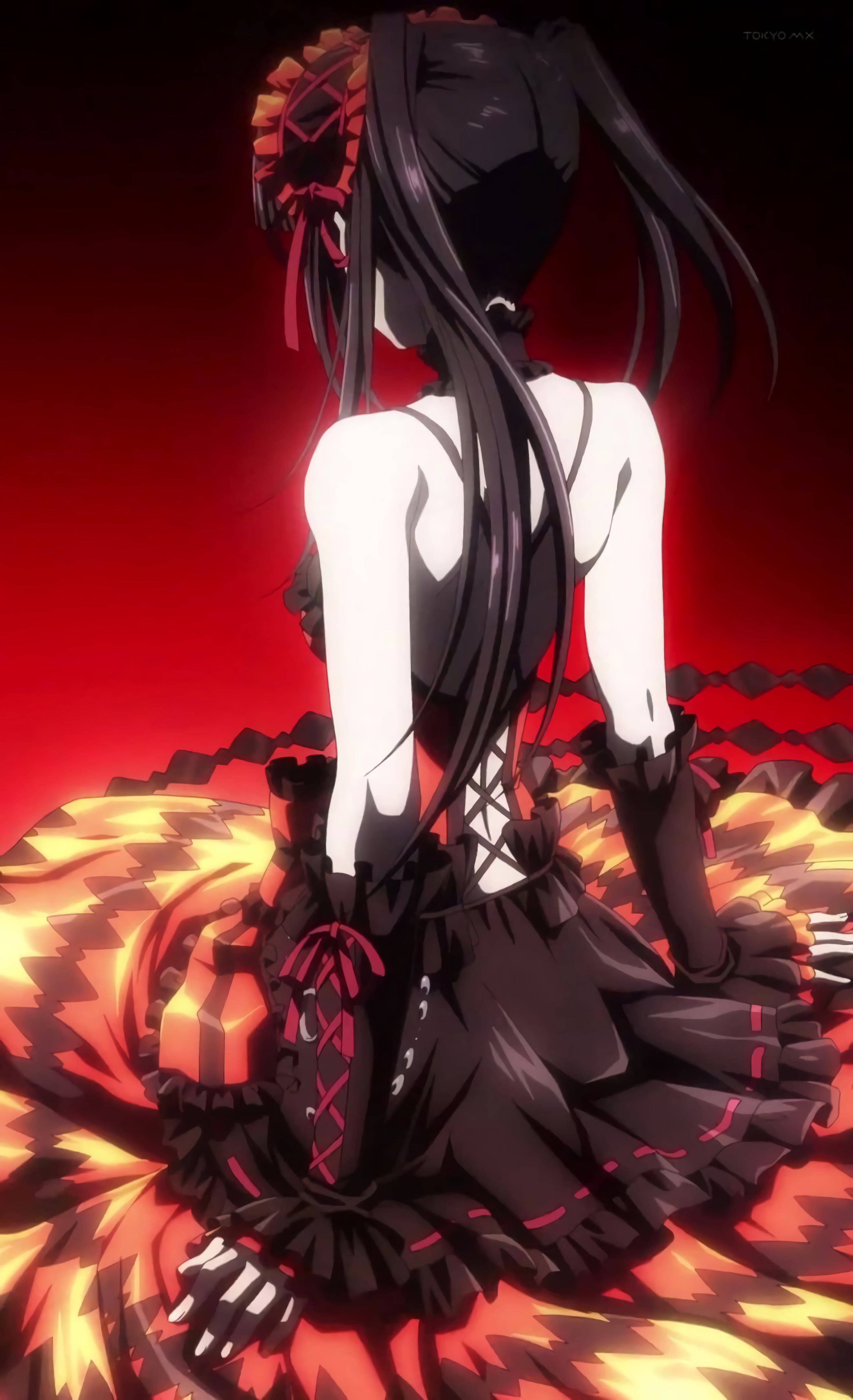 Anime Waifu Kurumi Tokisaki Rød Estetisk Kjole Bakgrunner