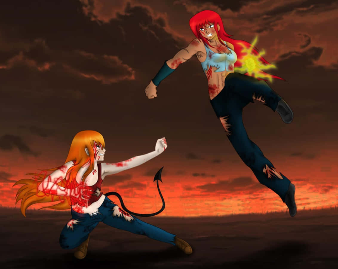 Animefigurer i en episk kamp Bakgrunner