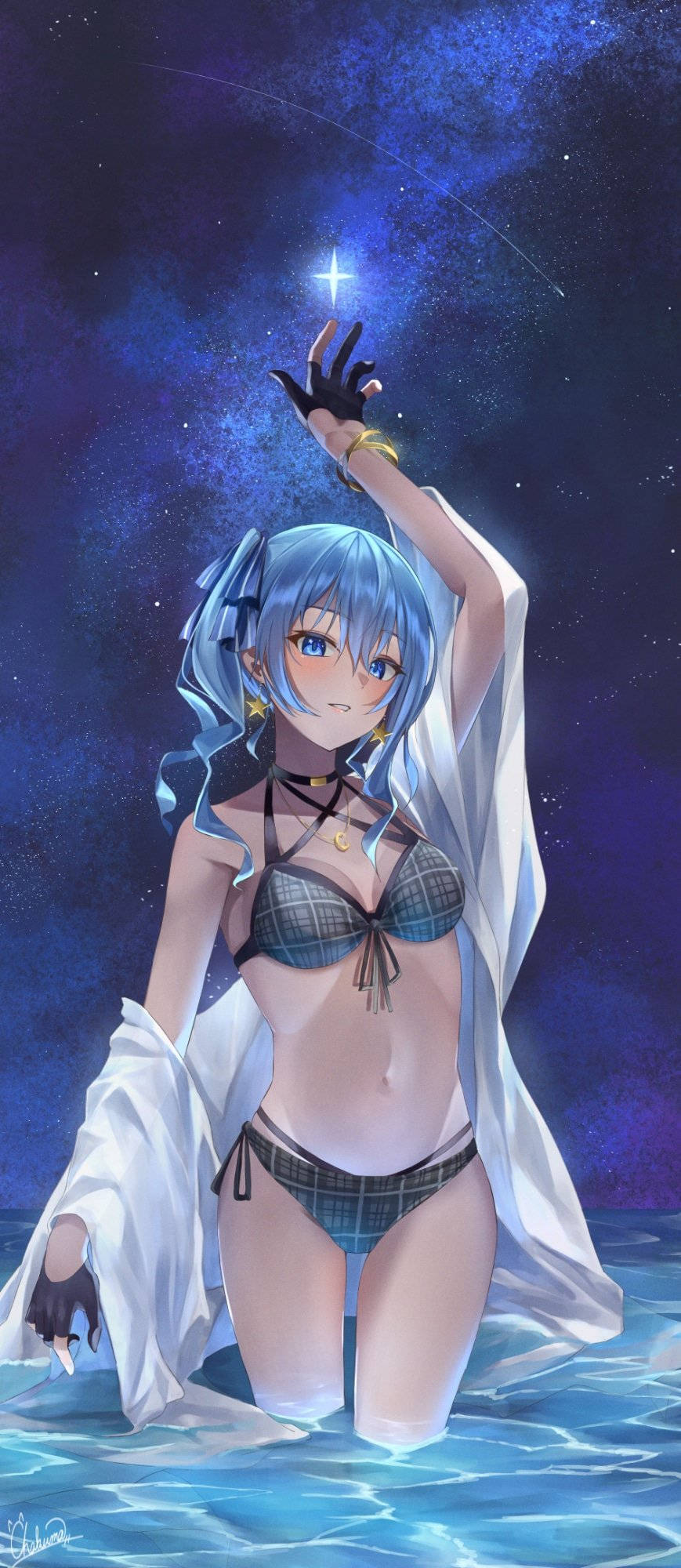 Animejente i bikini om natten Bakgrunner