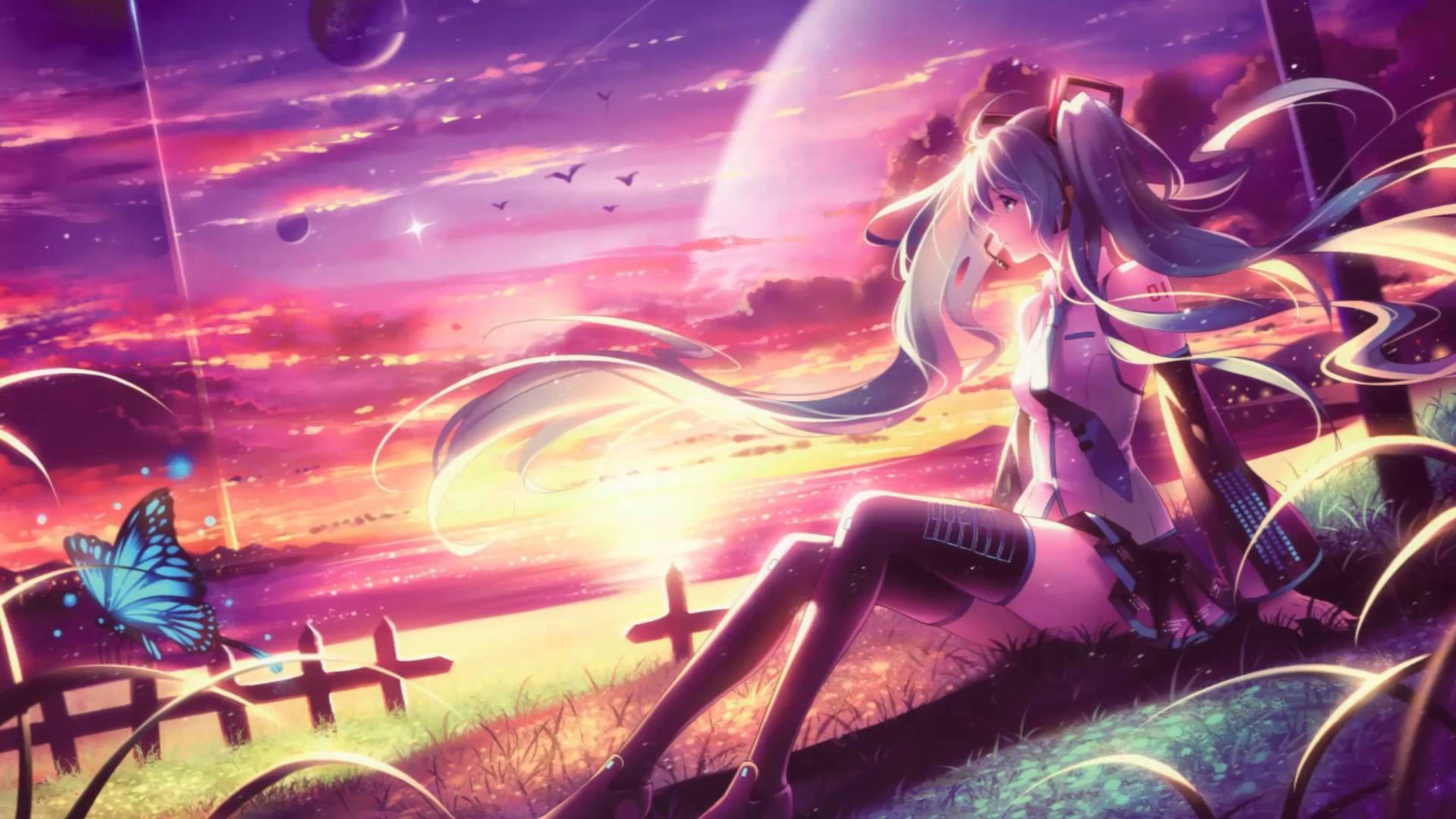 Animejente med fletter Nightcore Bakgrunner