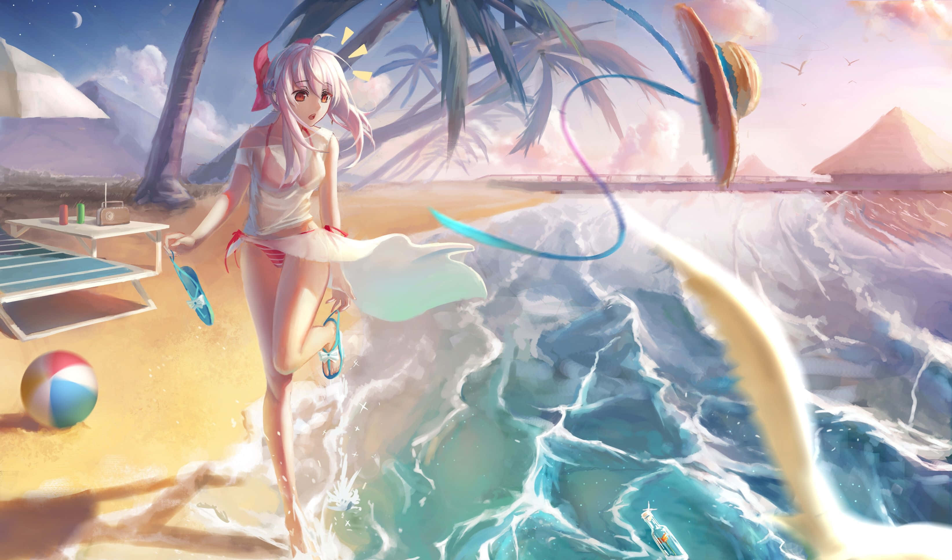 Animejente på stranden Bakgrunner