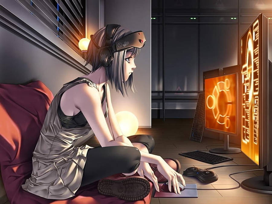 Animejente ser på nær laptopskjermen Bakgrunner