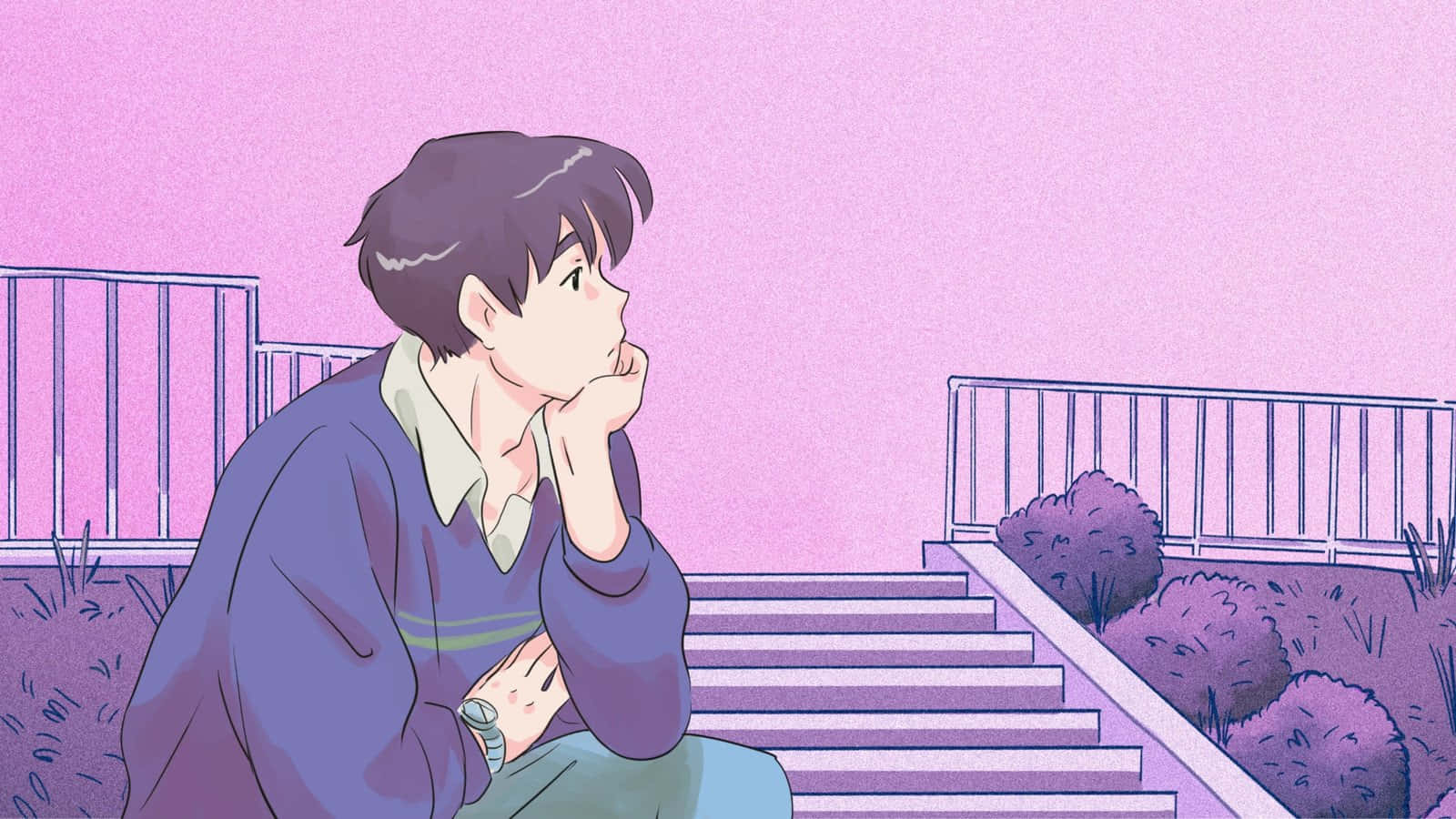 Animekarakter i rosa estetiske omgivelser Bakgrunner