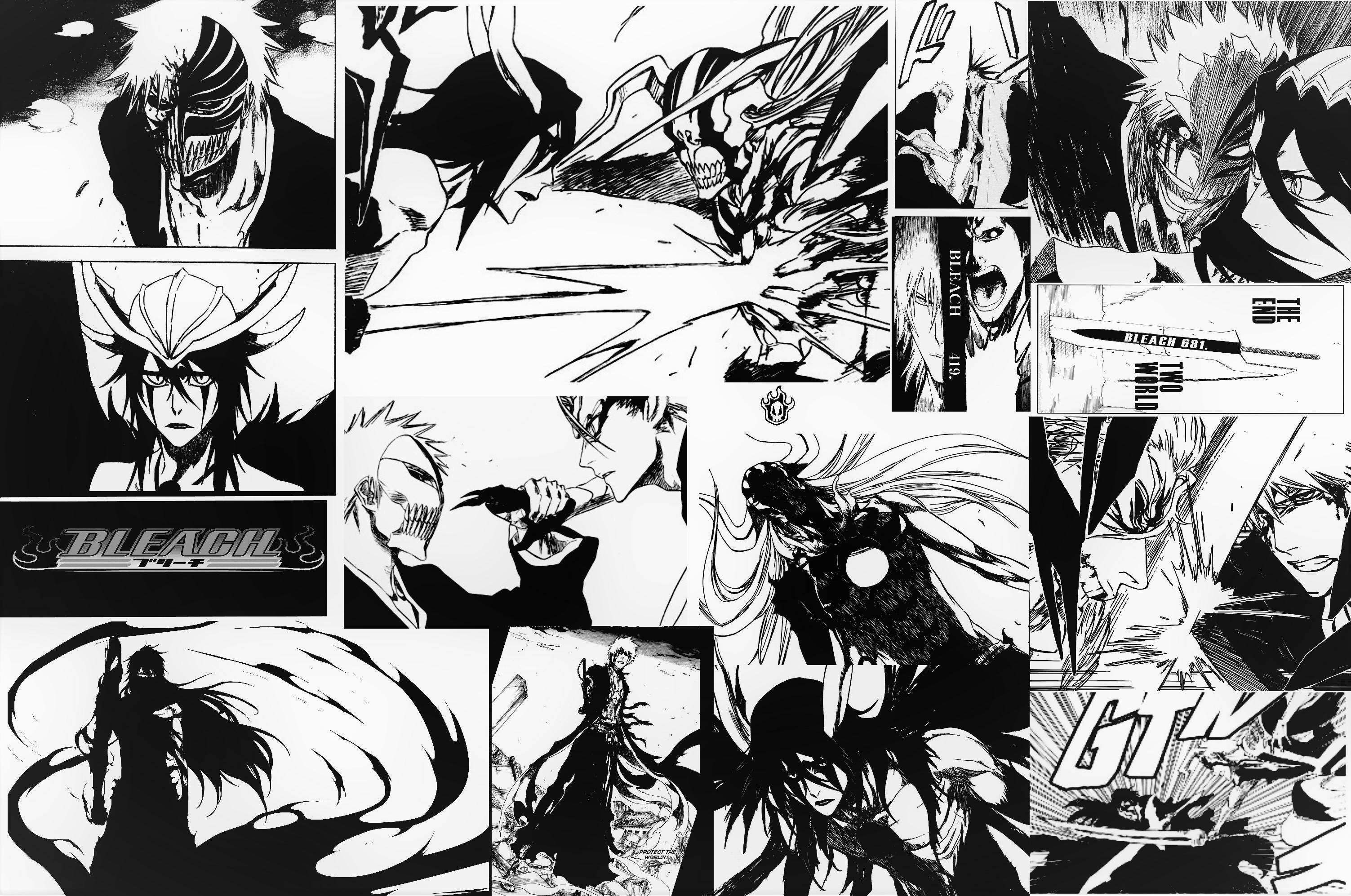 Animekunst svart-hvitt Bleach Ichigo Manga Bakgrunner