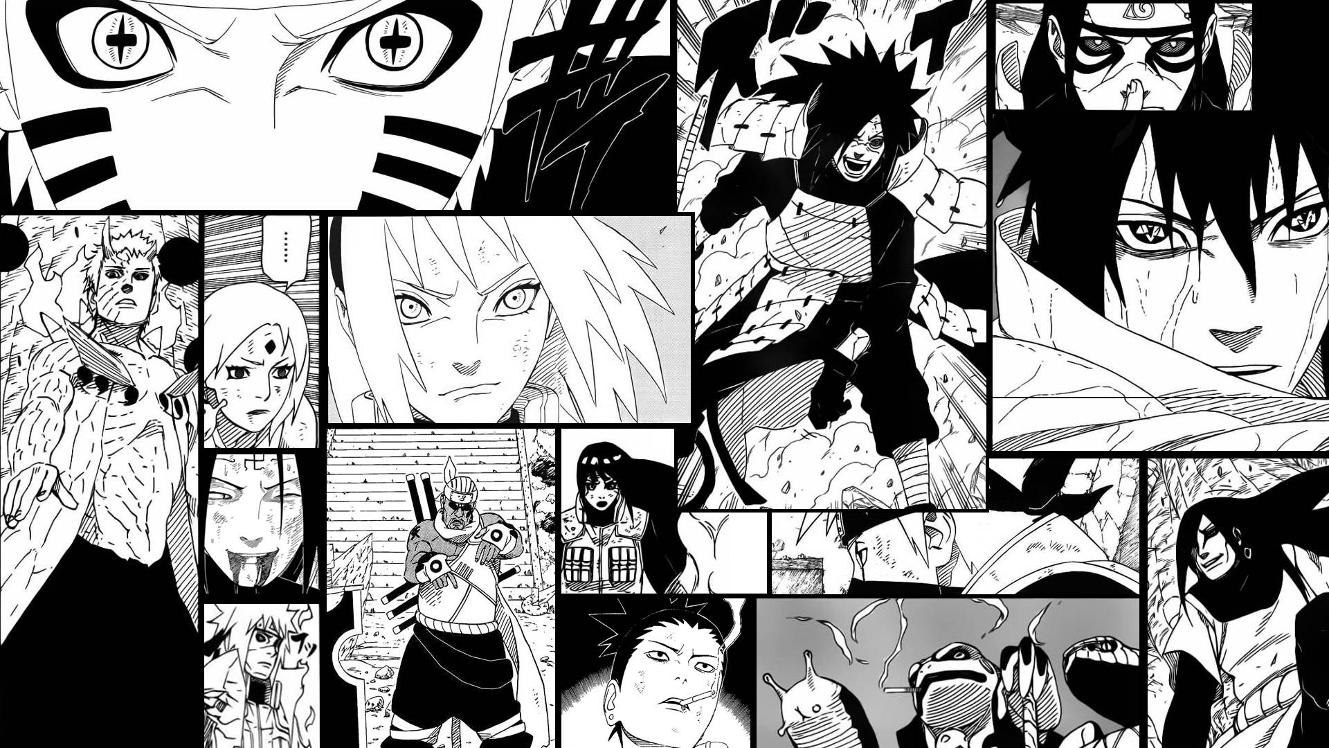 Animekunst svart-hvitt Naruto mangapaneler Bakgrunner
