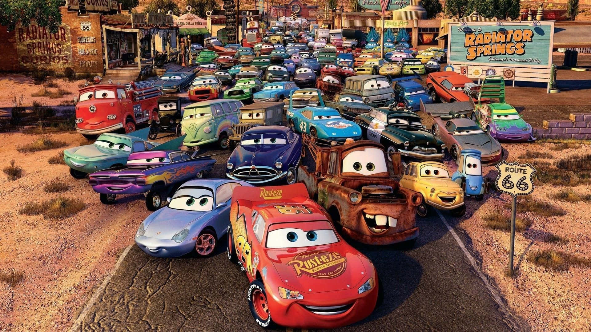 Animerte Disney-figurer fra Biler i Radiator Springs Bakgrunner