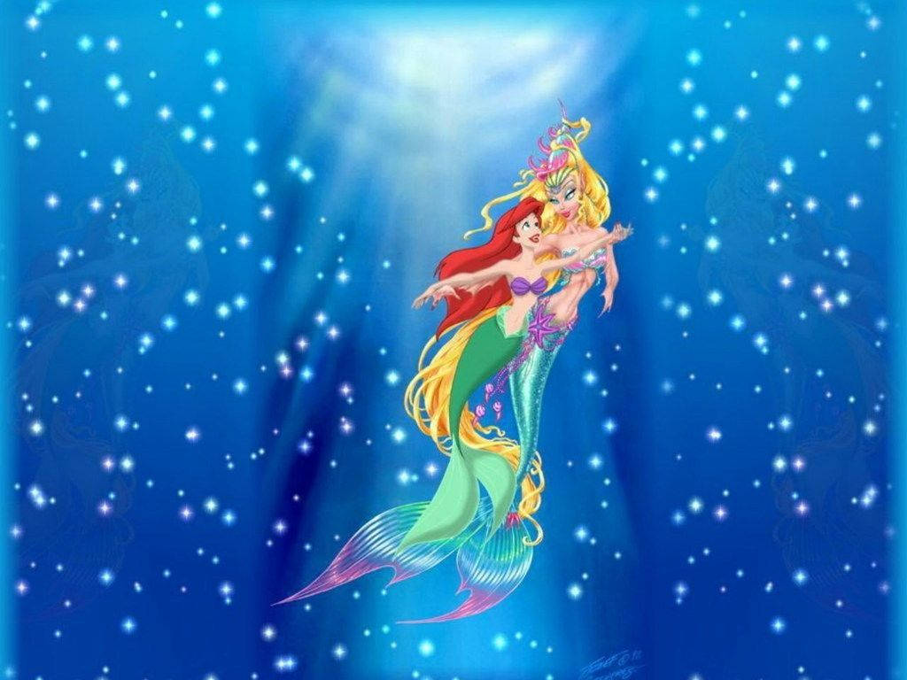 Ariel Den Lille Havfruen glitrende blå undervanns bakgrunn.