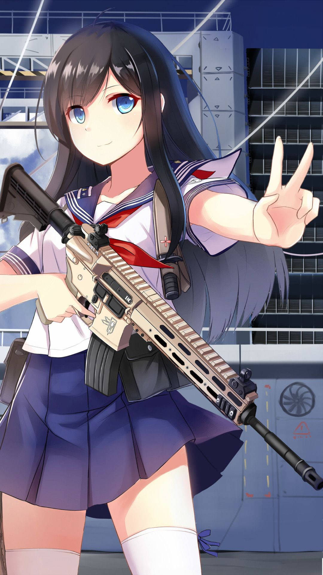 Asashio Søt Animejente iPhone Med Våpen Bakgrunner