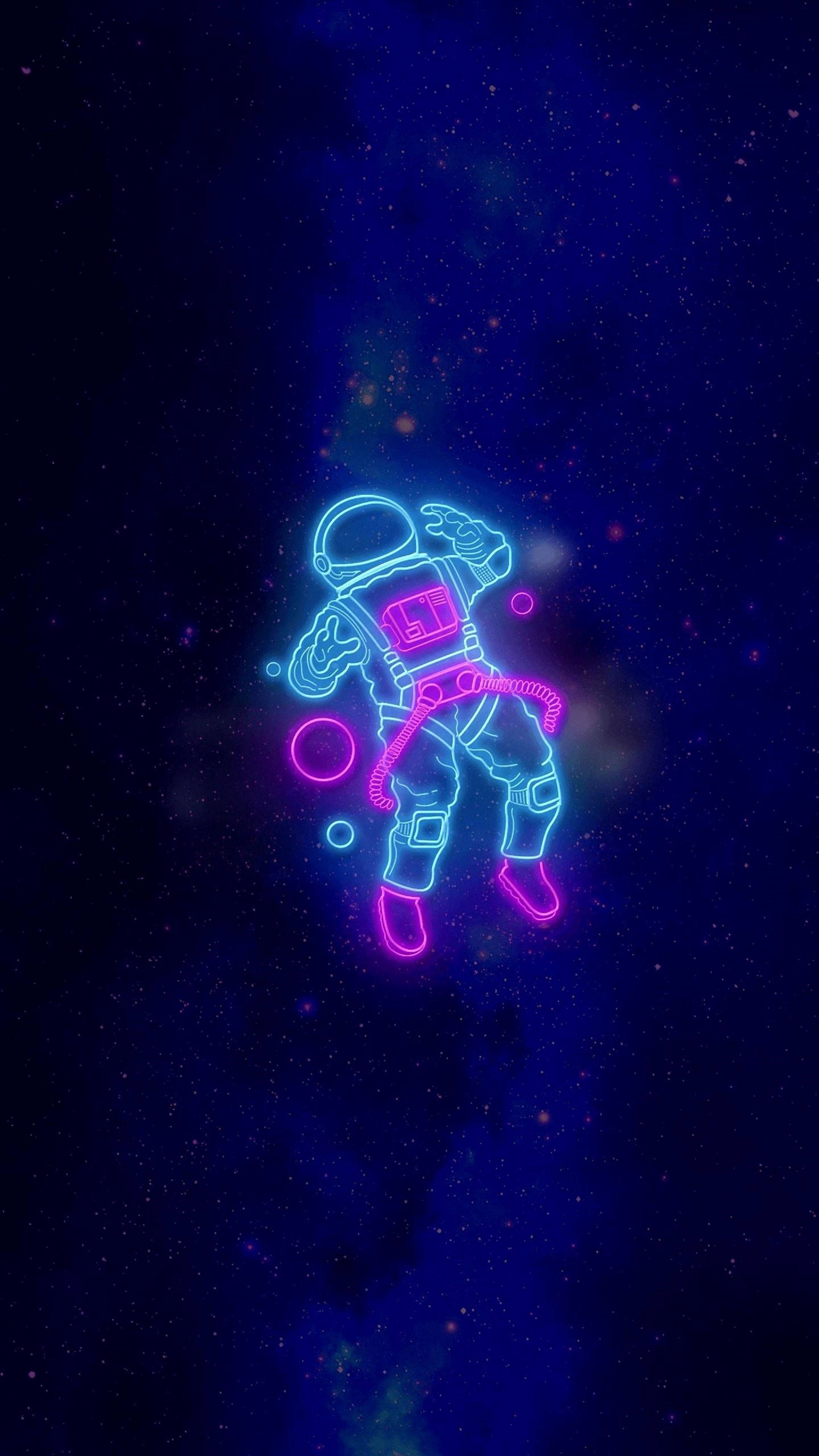 Astronaut i verdensrommet 4K Neon iPhone Bakgrunner
