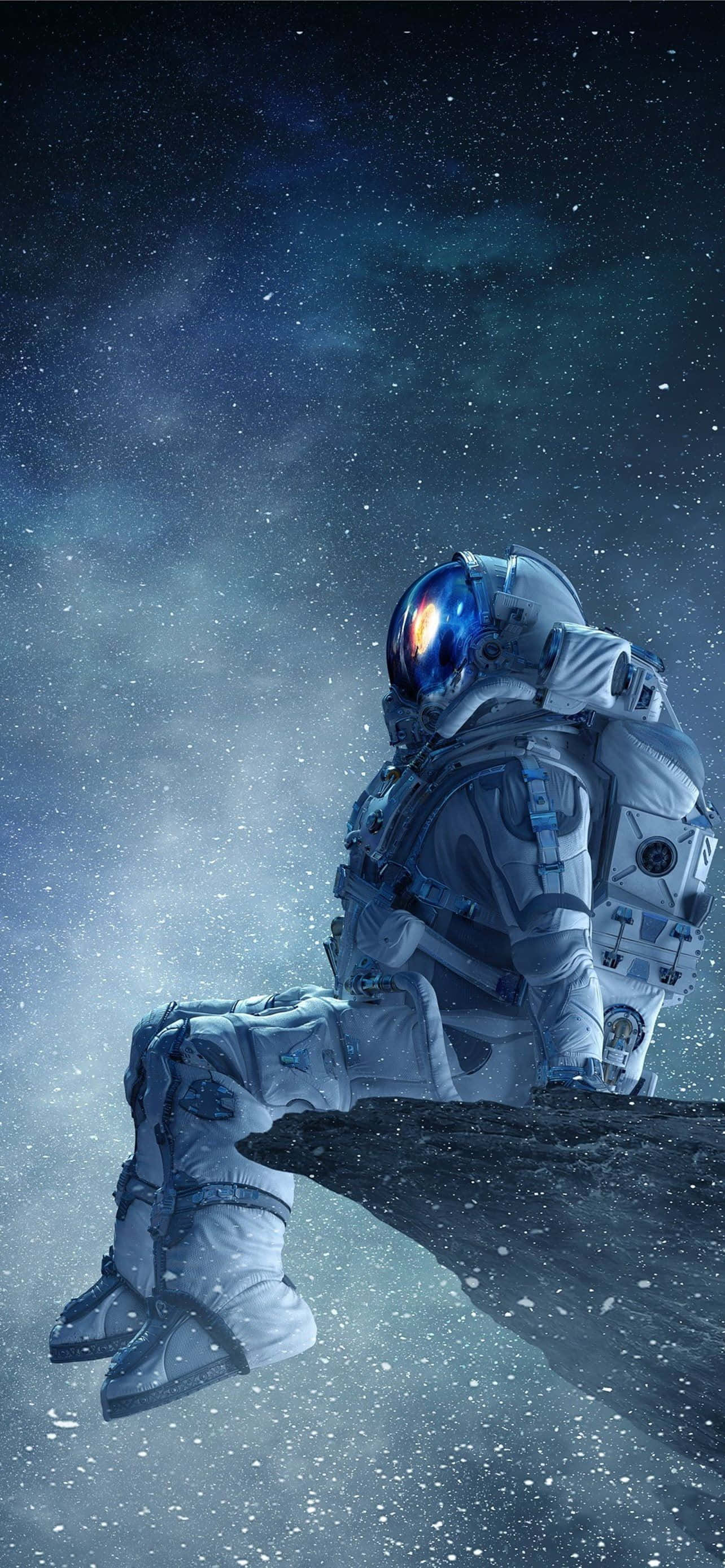 Astronaut på klippe i verdensrommet iPhone Bakgrunner
