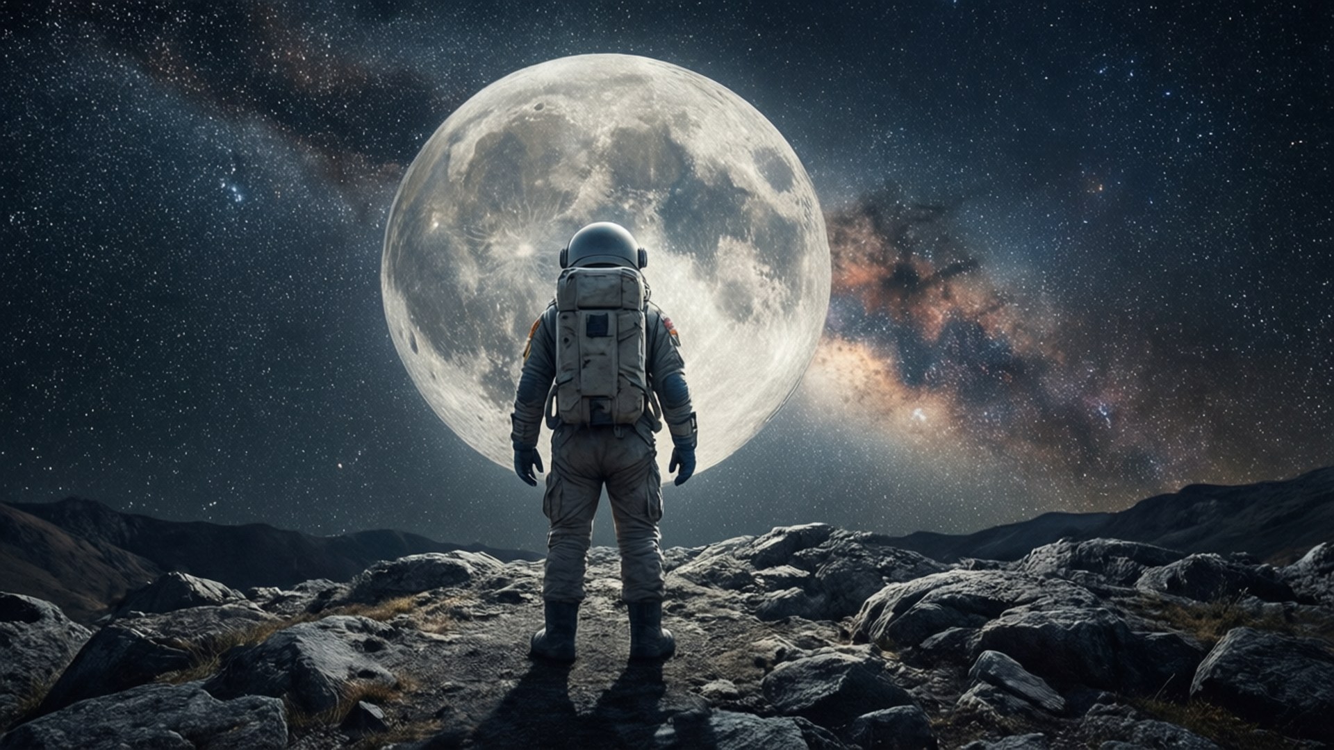 Astronaut ser mot månen Bakgrunner