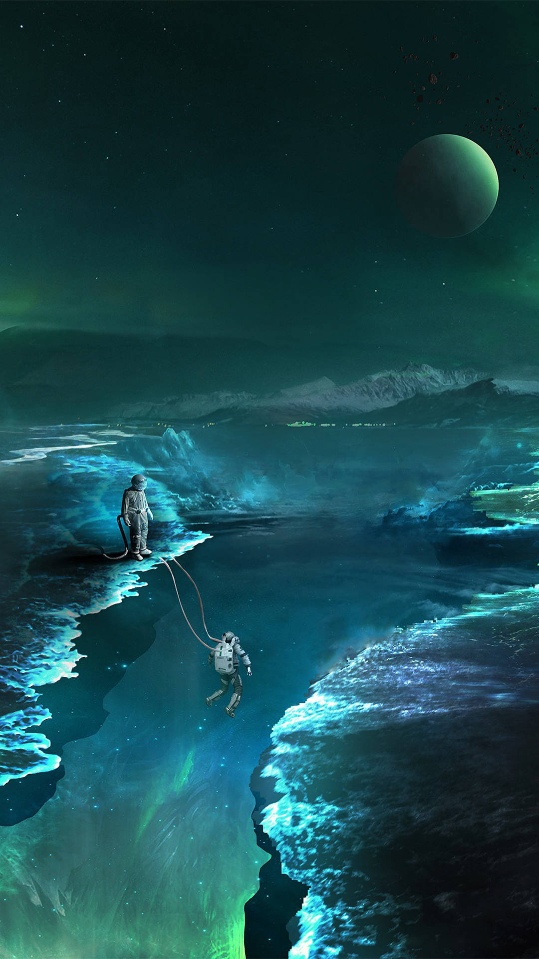 Astronauter utforsker fantasiverdensrom 4k Telefon