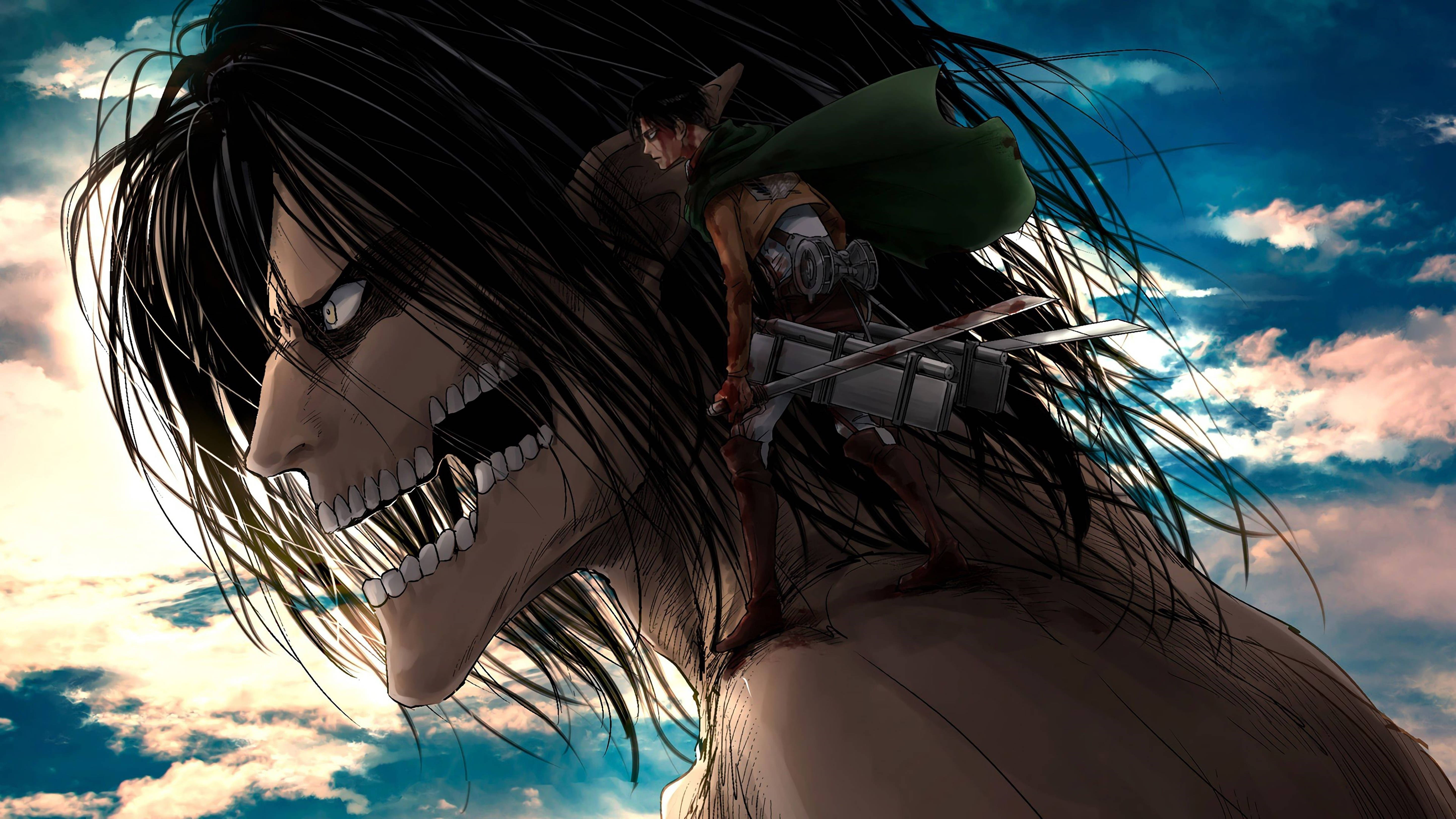 Attack On Titans 4K Eren Yeager På Titan Bakgrunner
