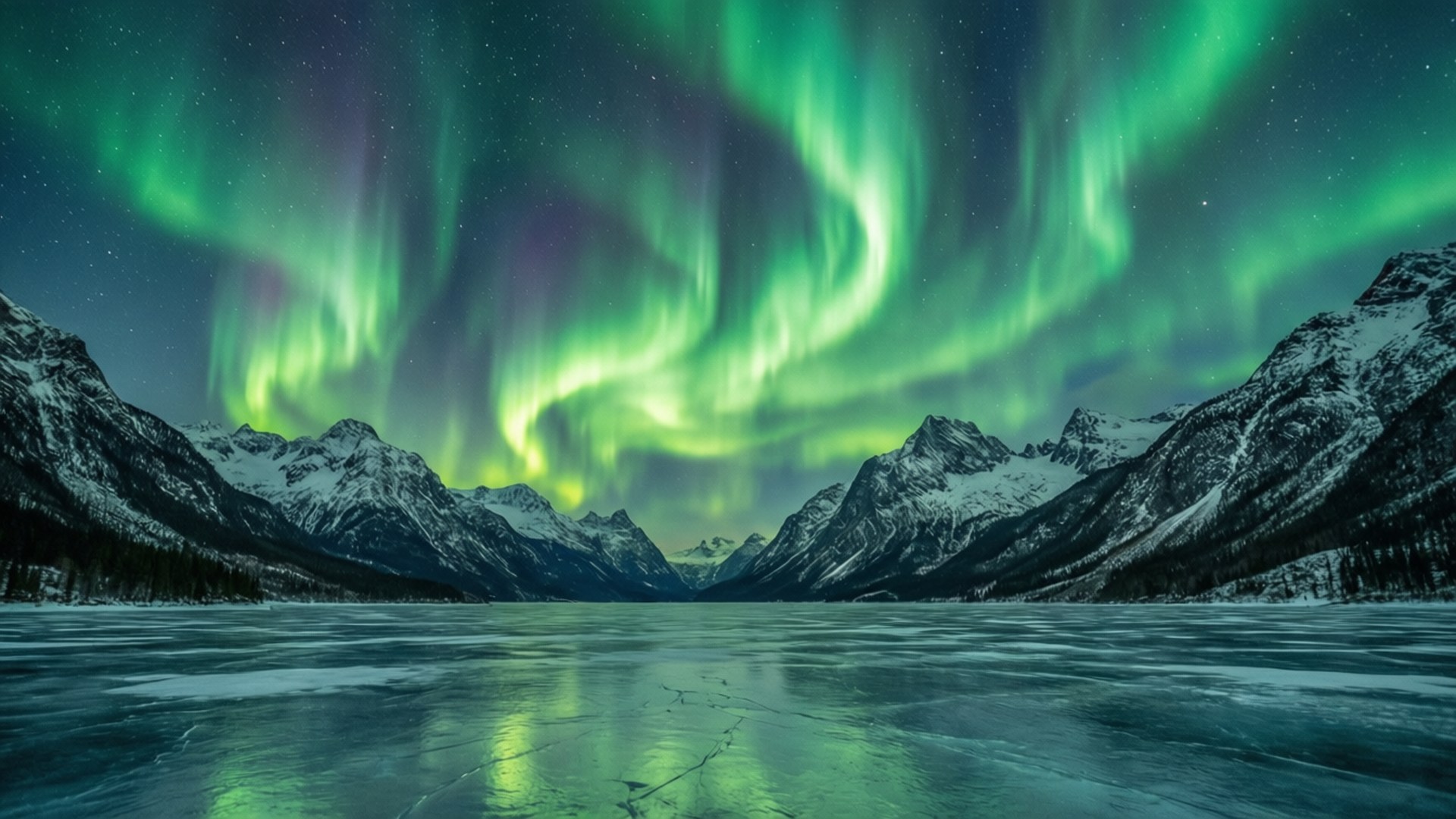Aurora over snødekte fjelltopper Bakgrunner