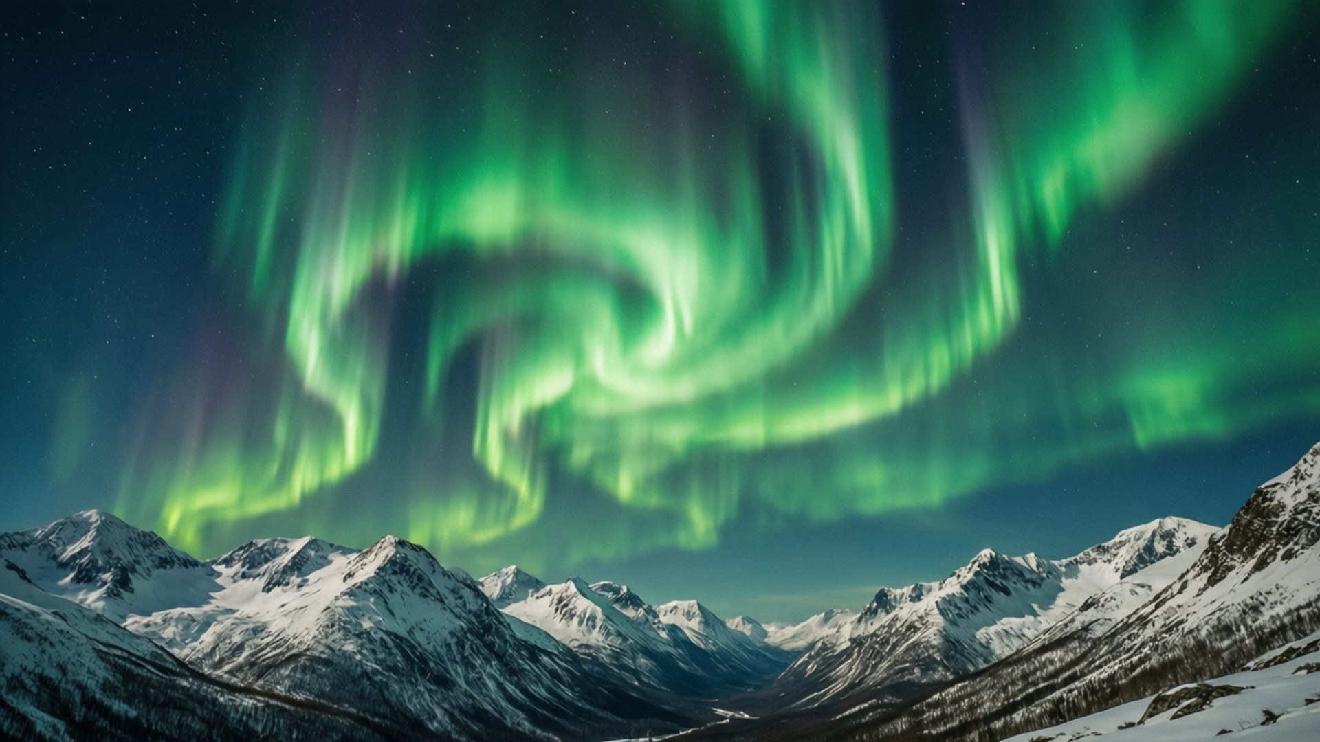 Aurora over snødekte topper Bakgrunner