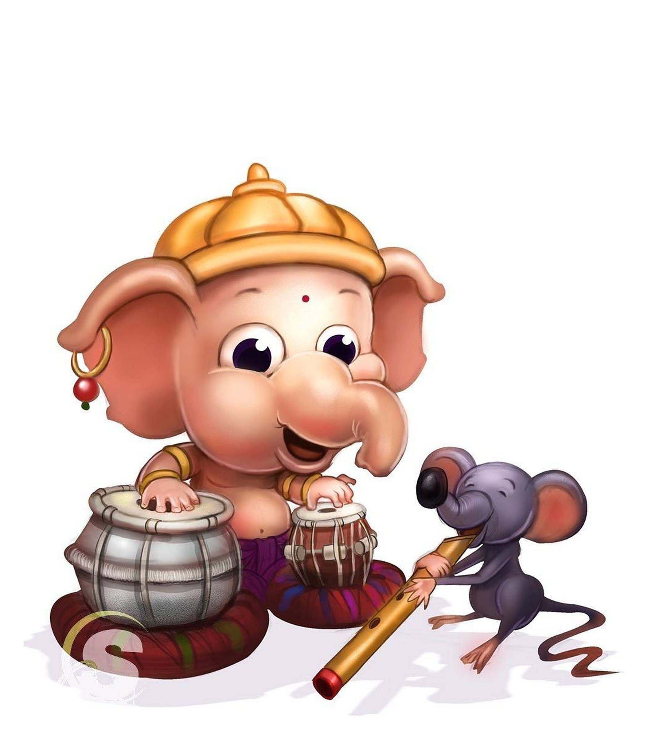 Baby Ganesh Rotte Tromme Kunst Bakgrunner
