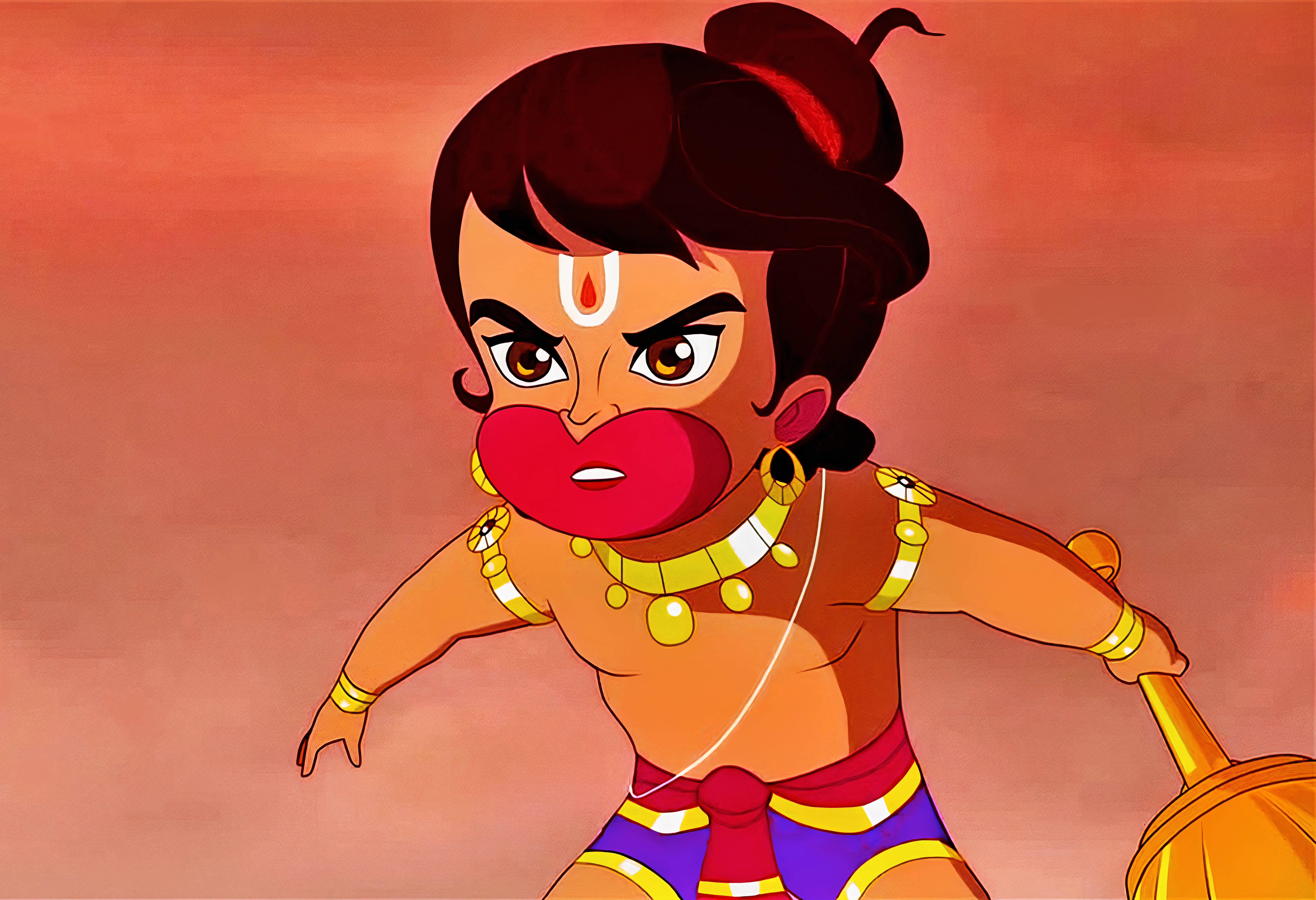 Baby Hanuman med et intenst blikk Bakgrunner