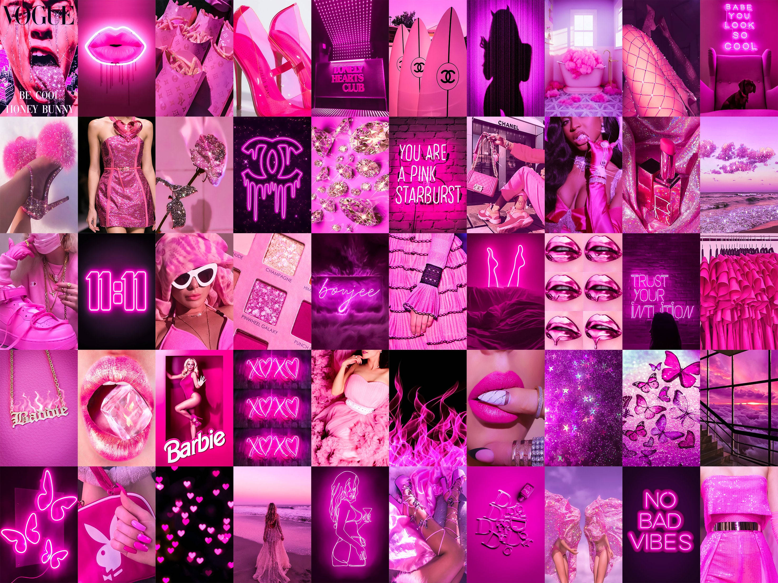 Baddie Neon Rosa Collage Bakgrunner