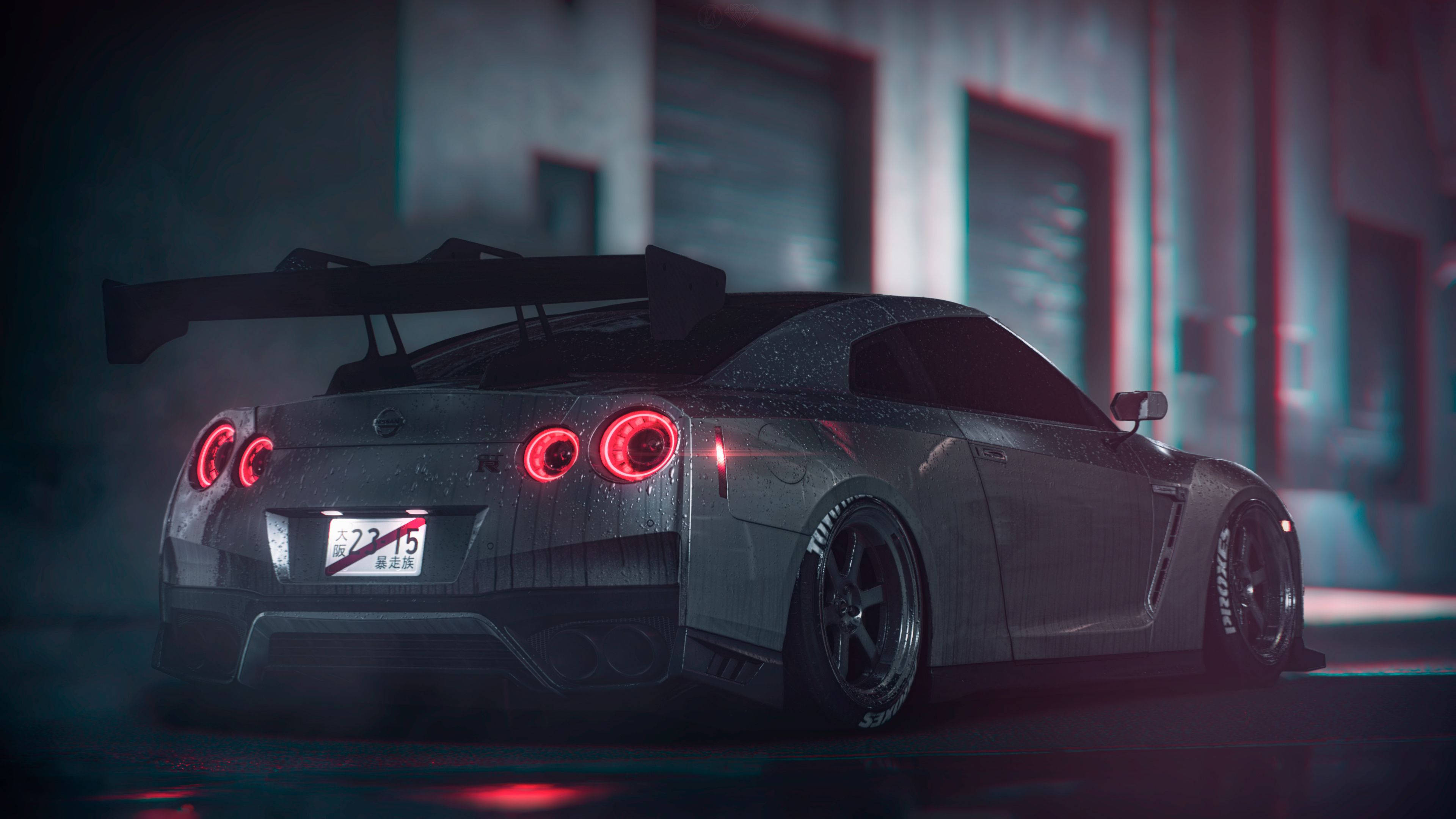 Baklys på grå Nissan GT R 4K Bakgrunner