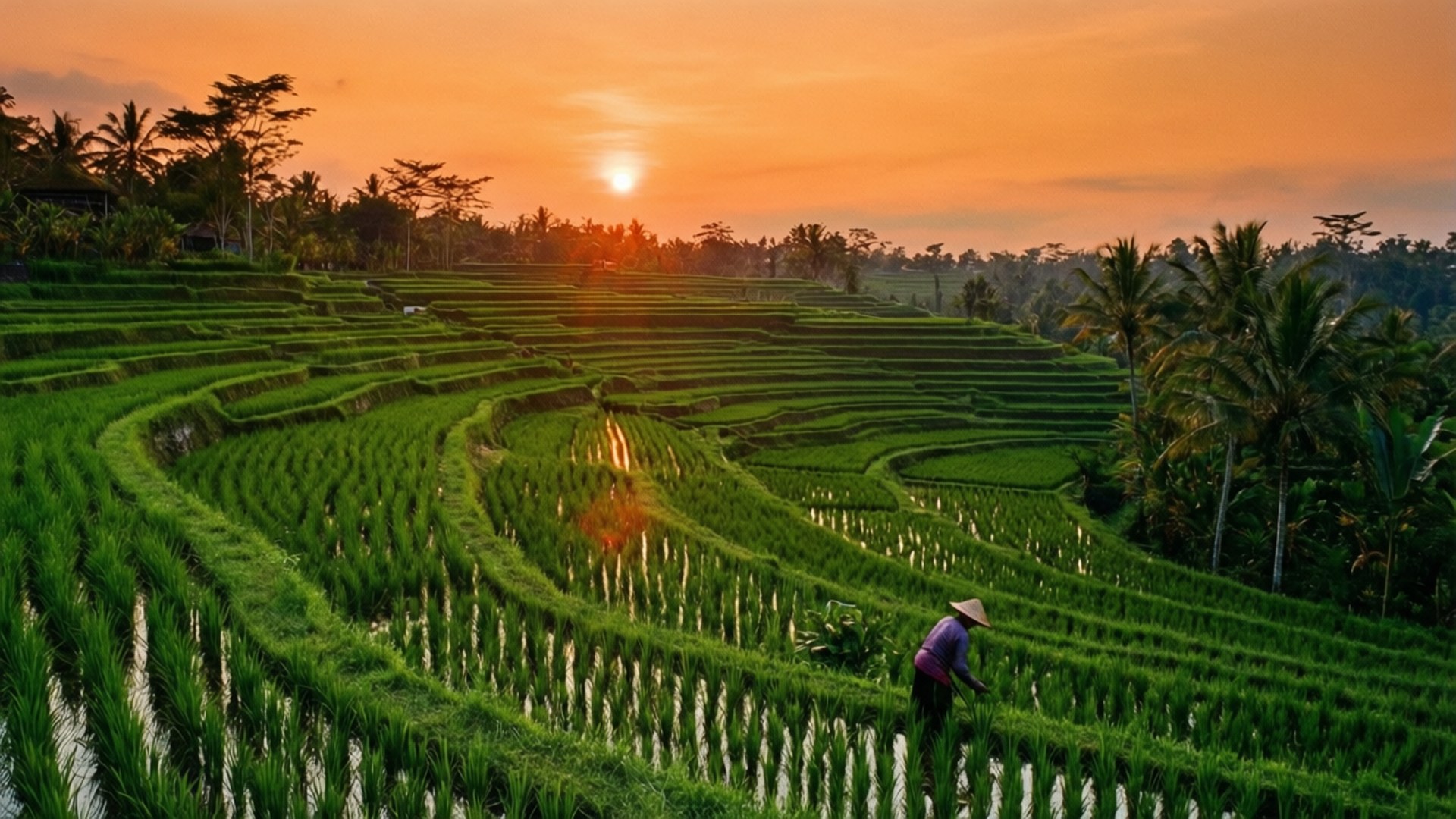 Bali Risterrasse ved solnedgang Bakgrunner