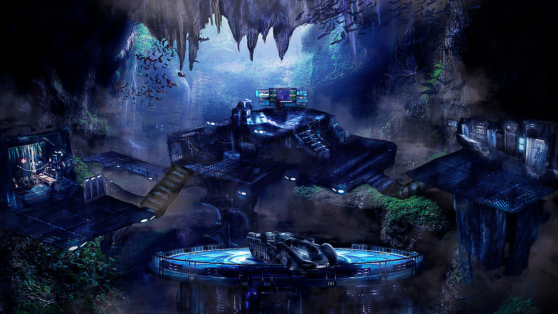 Batcave med Batmobil Bakgrunner