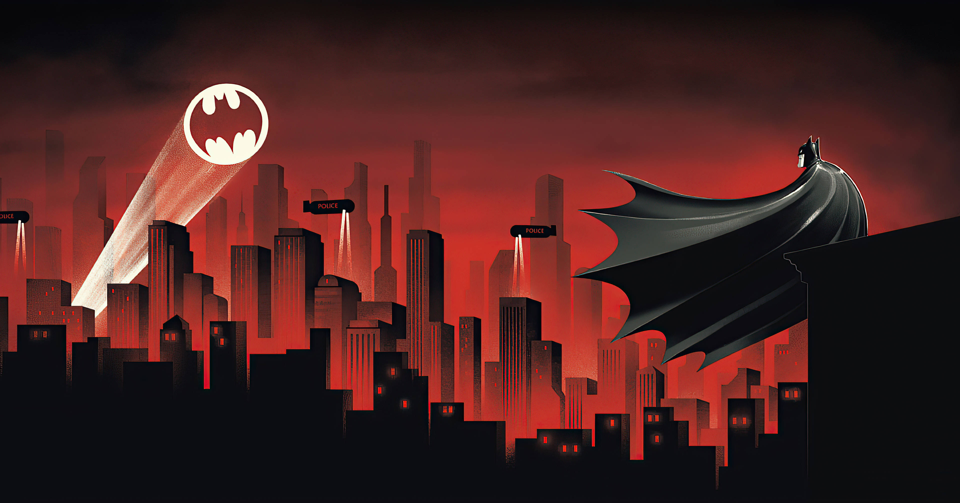 Batman Animated Rød By Spotlight Skrivebord Bakgrunner