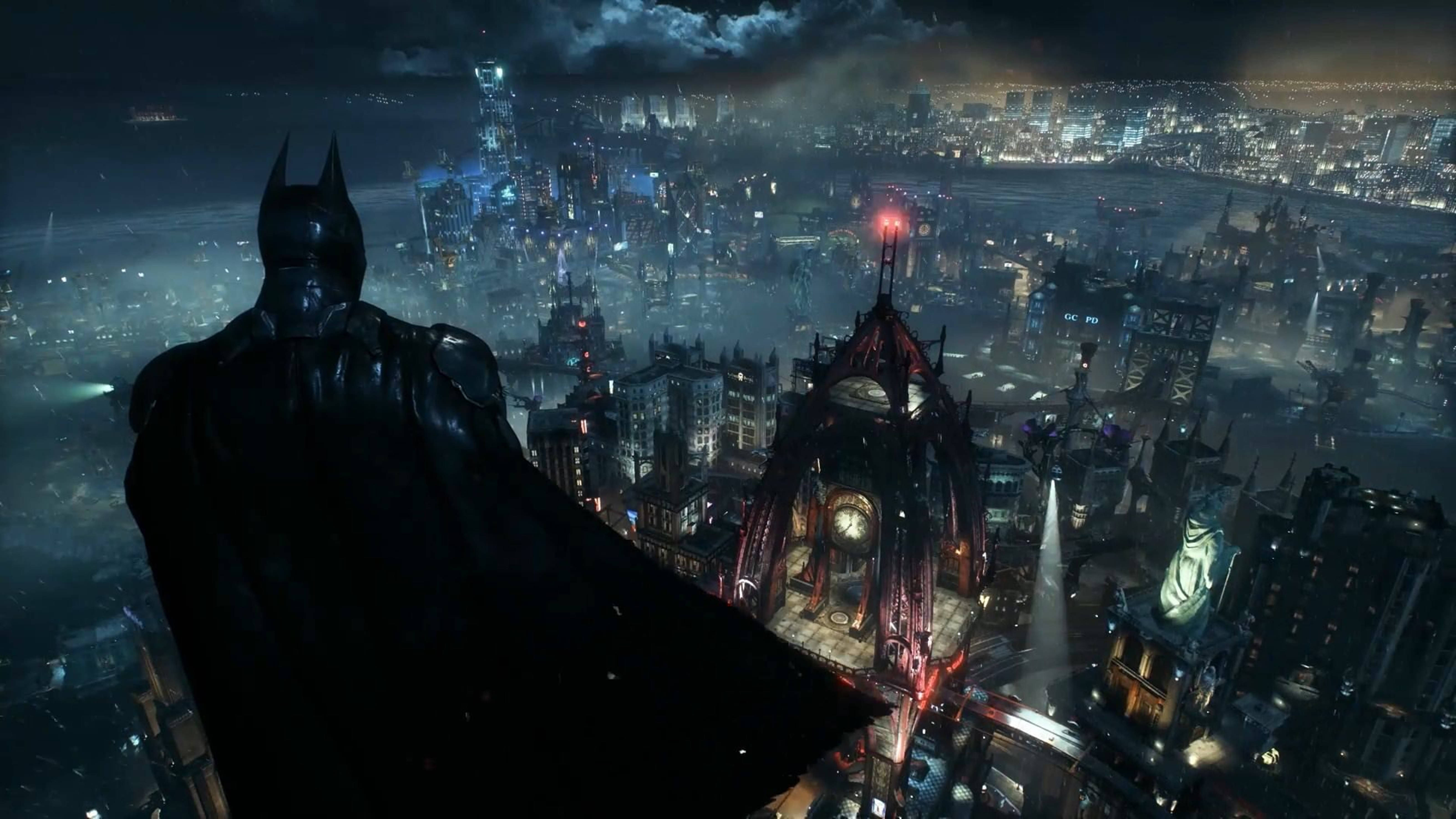 Batman som ser ut over Arkham City 4K Bakgrunner
