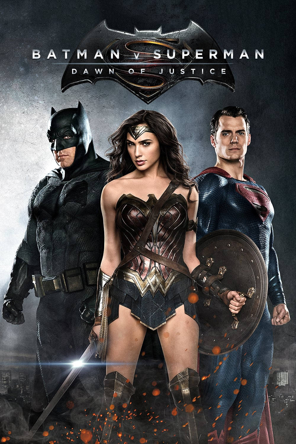 Batman V Superman Dawn of Justice-plakat med Wonder Woman Bakgrunner