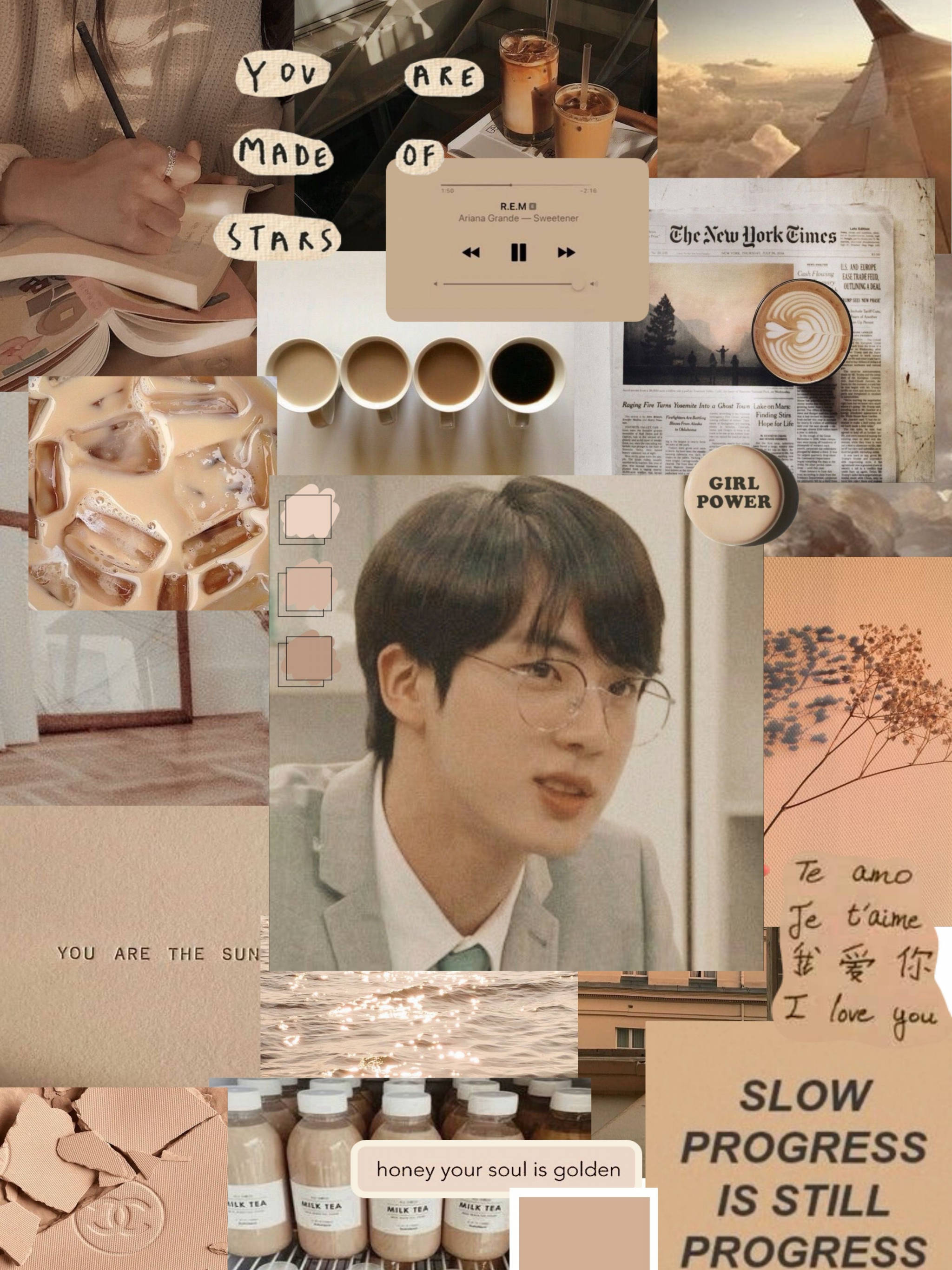 Beige Brun Aestetisk BTS Jin Bakgrunner