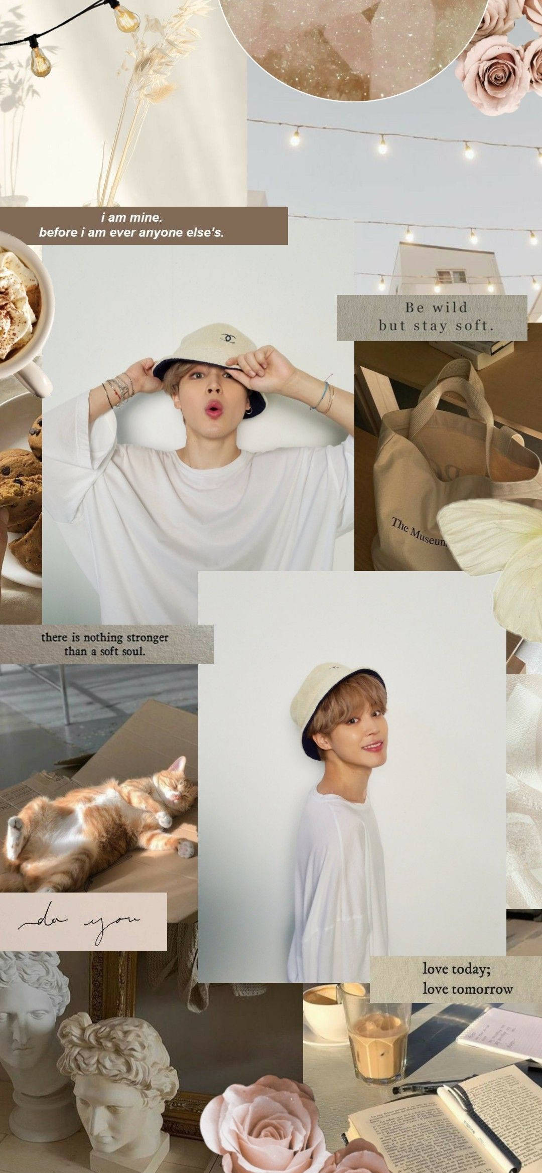 Beige estetisk BTS Jimin collage Bakgrunner