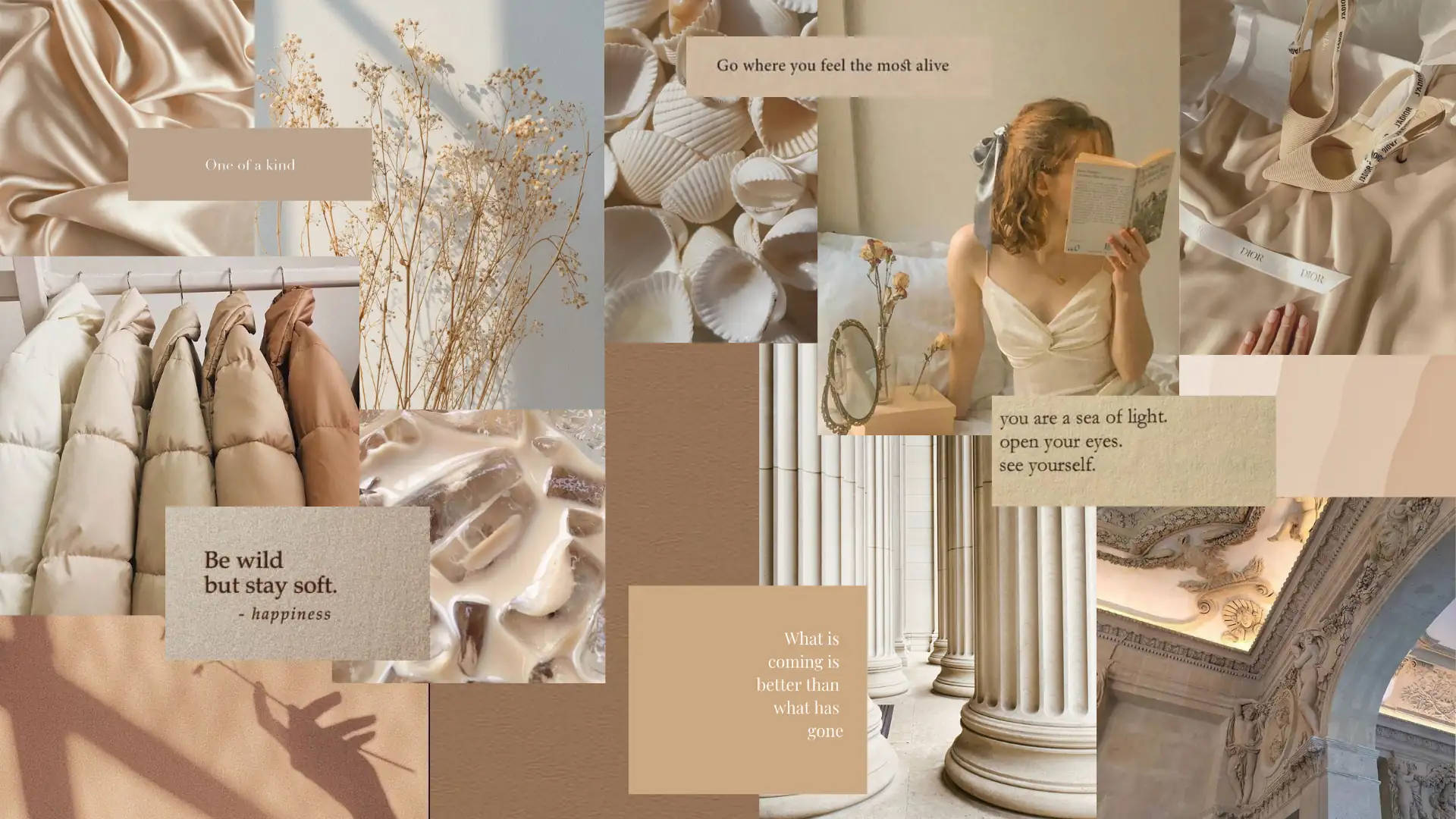 Beige estetisk laptop-bakgrunn med sitater Bakgrunner