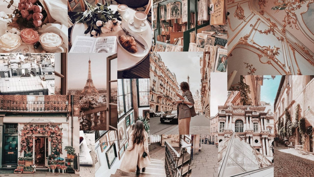 Beige filter collage Paris estetikk datamaskin Bakgrunner