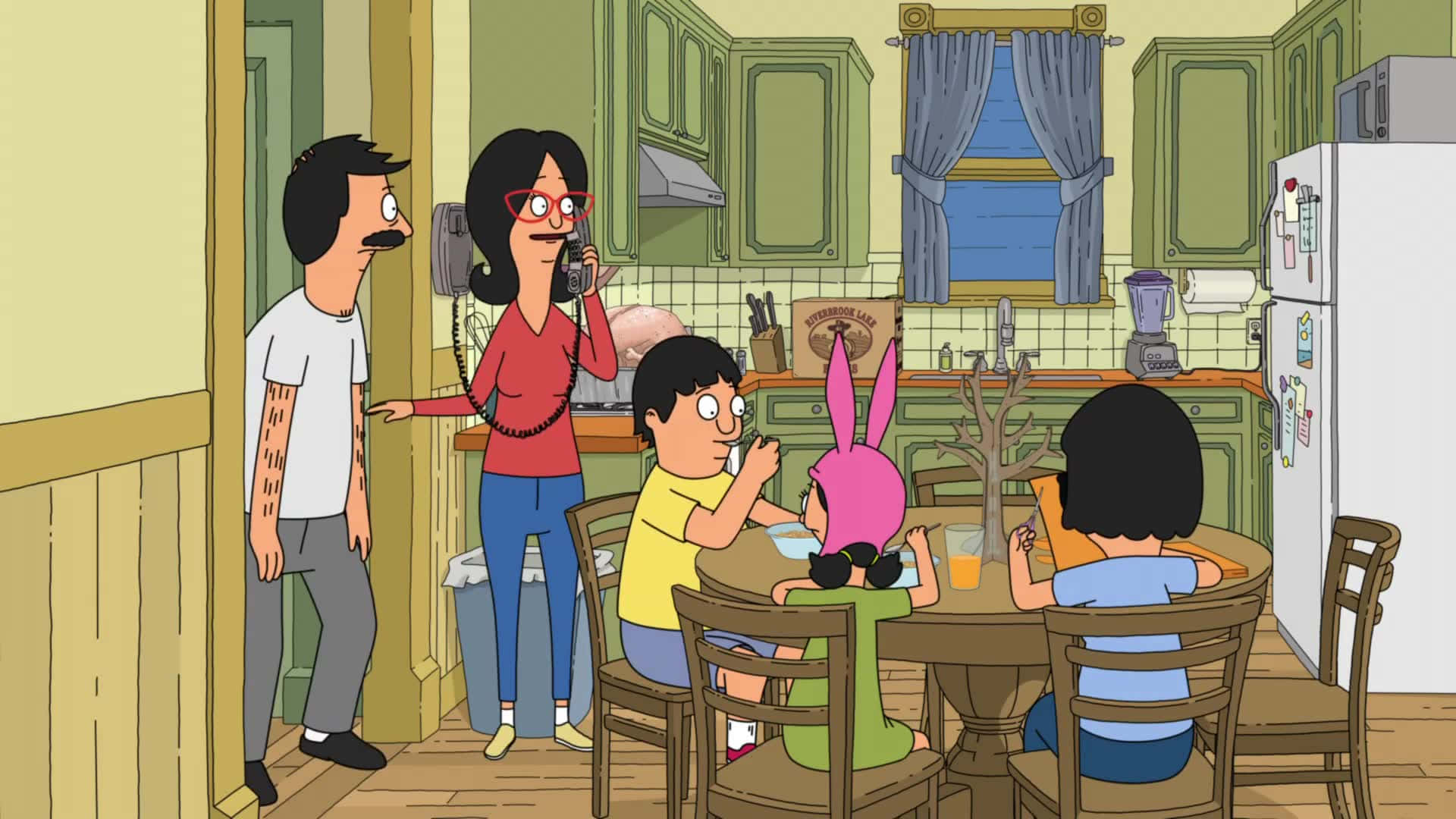 Belcher-familien på kjøkkenet Bob's Burgers Bakgrunn Bakgrunner