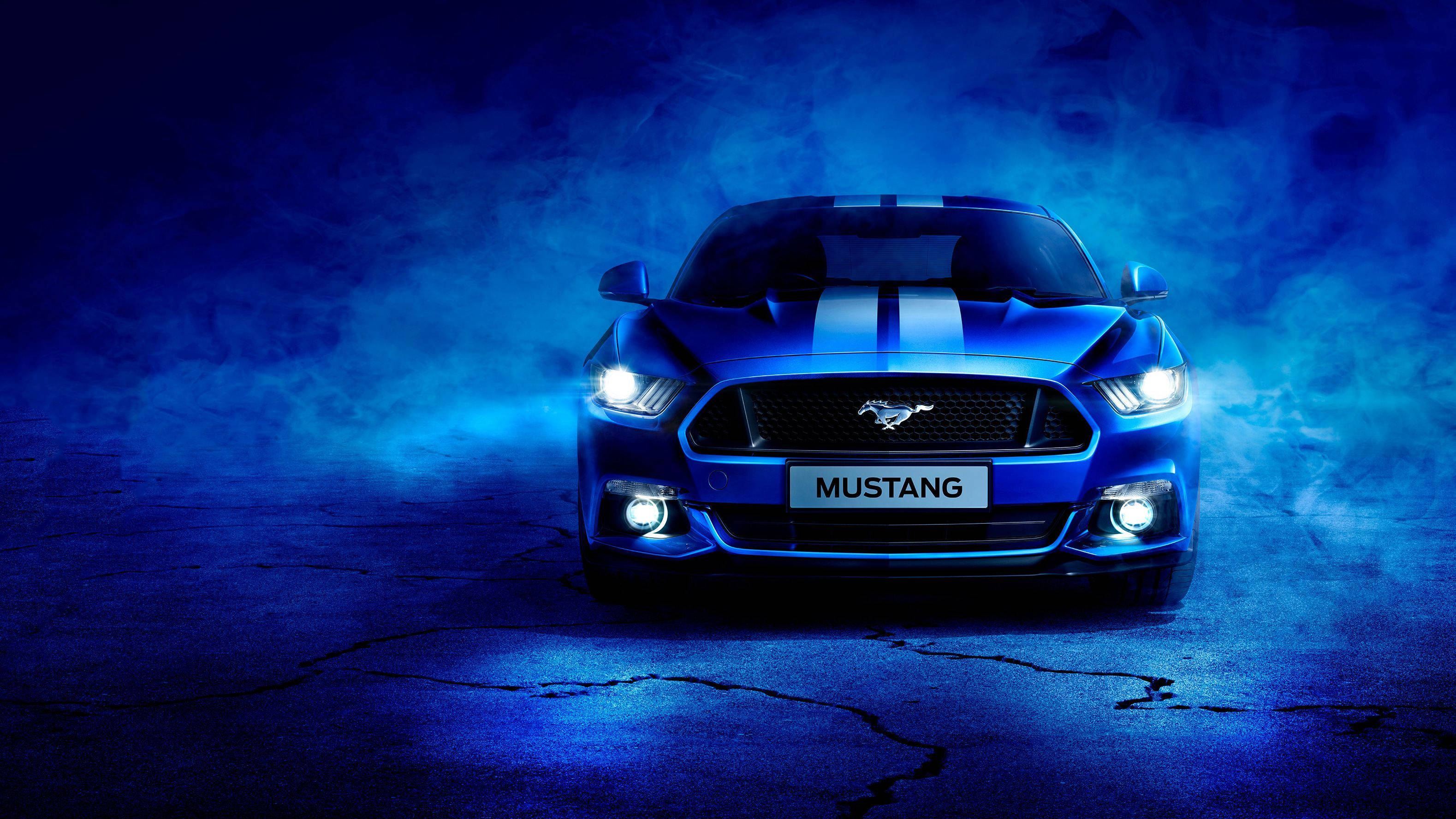 Bil 4K Metallblå Ford Mustang Bakgrunner