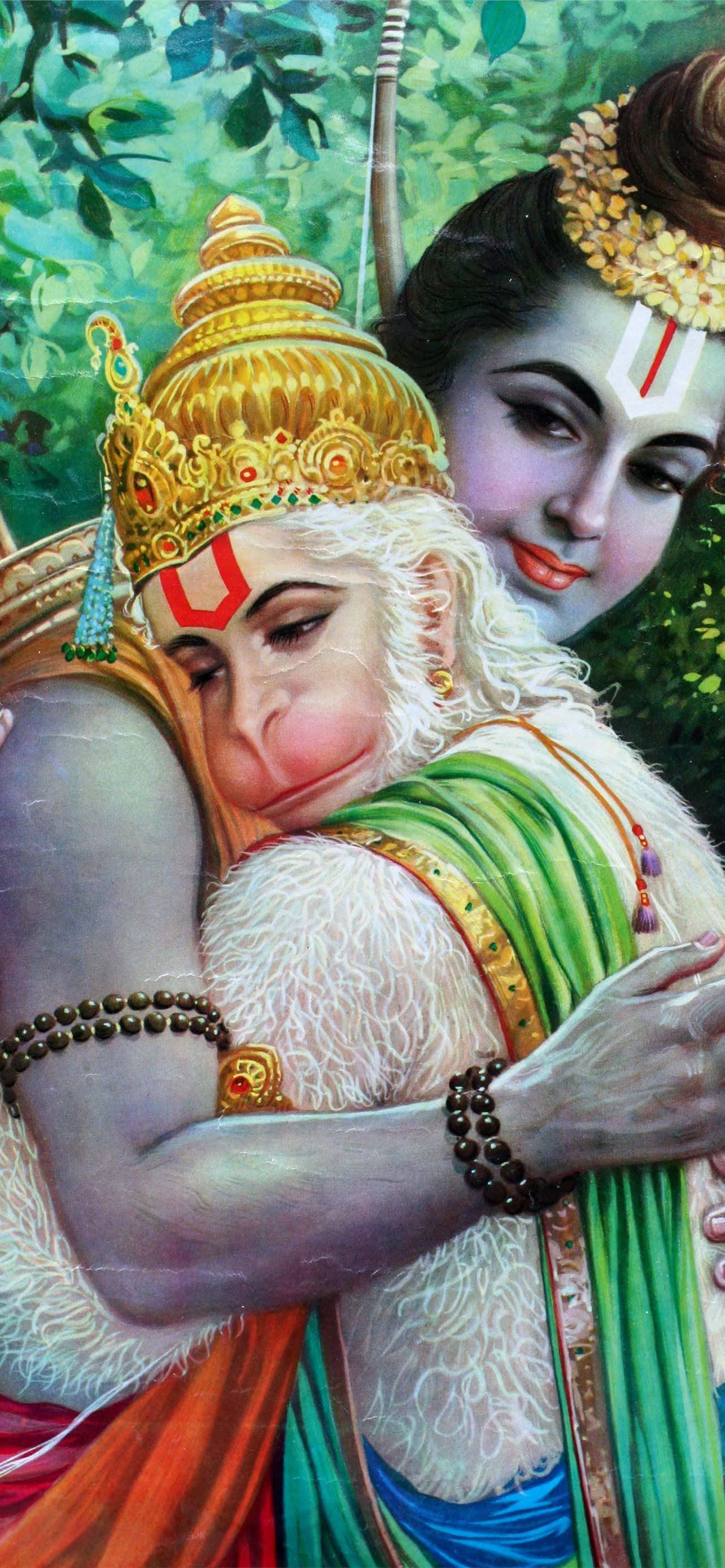 Bilde Av Hanuman Og Rama Som Omfavner Hverandre Bakgrunner