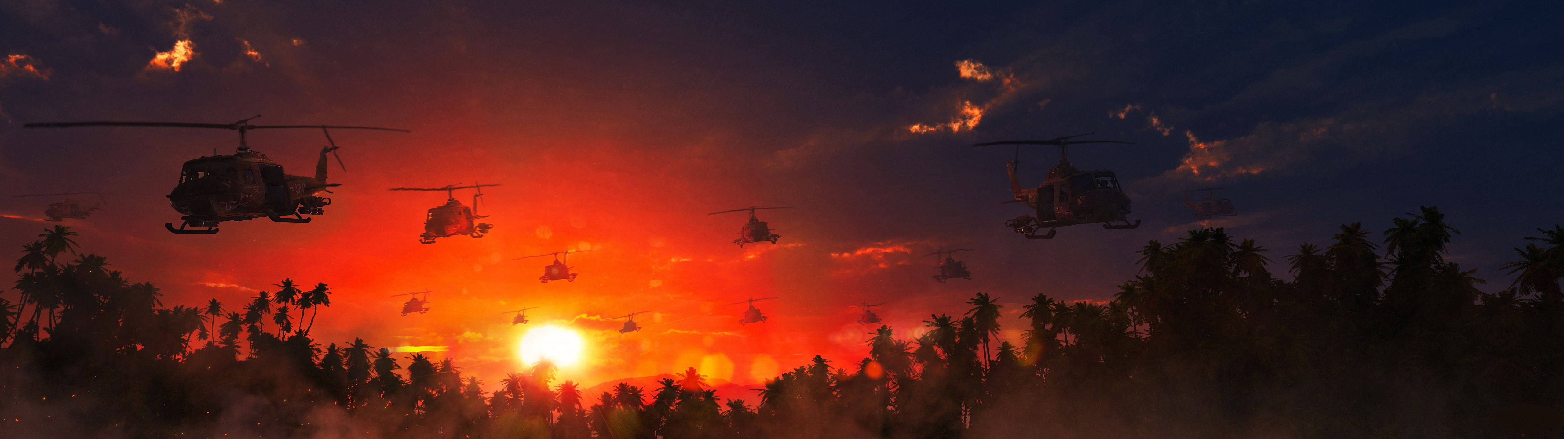 Bilde To helikoptre ved solnedgang Bakgrunner